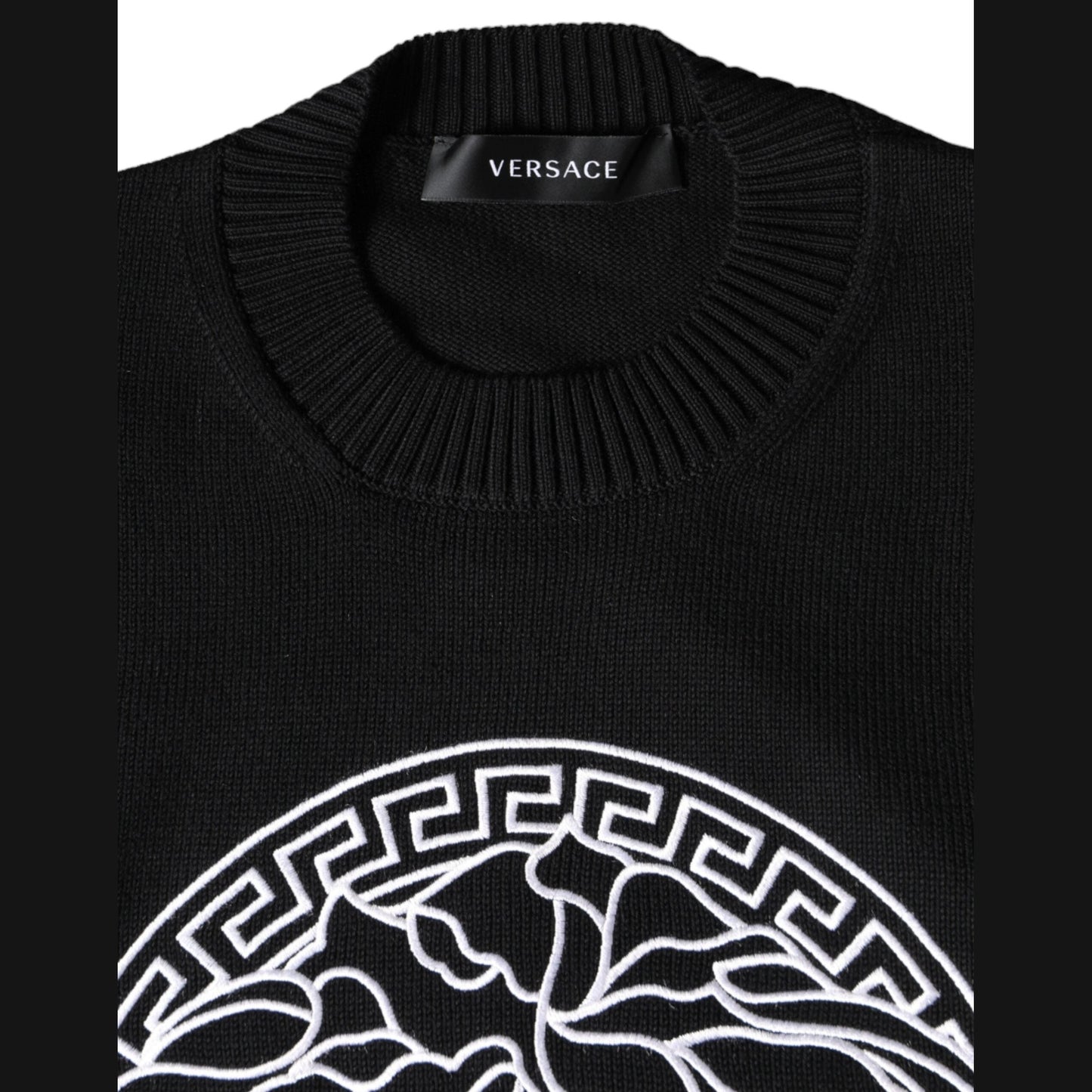 Versace Black Medusa Embroidery Crew Neck Pullover Sweater Versace