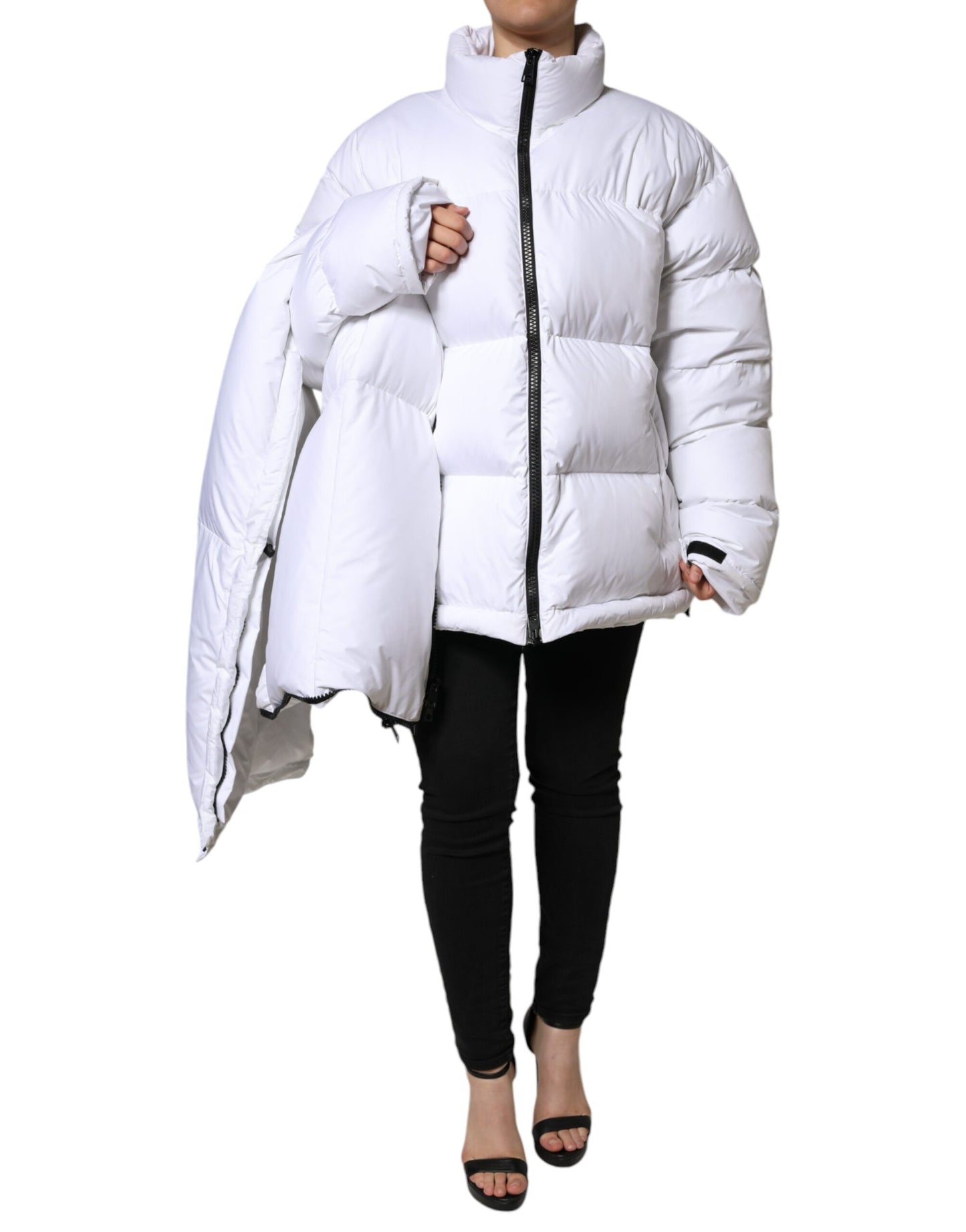 Dolce & Gabbana White Puffer Quilted Full Zip Coat Jacket Dolce & Gabbana