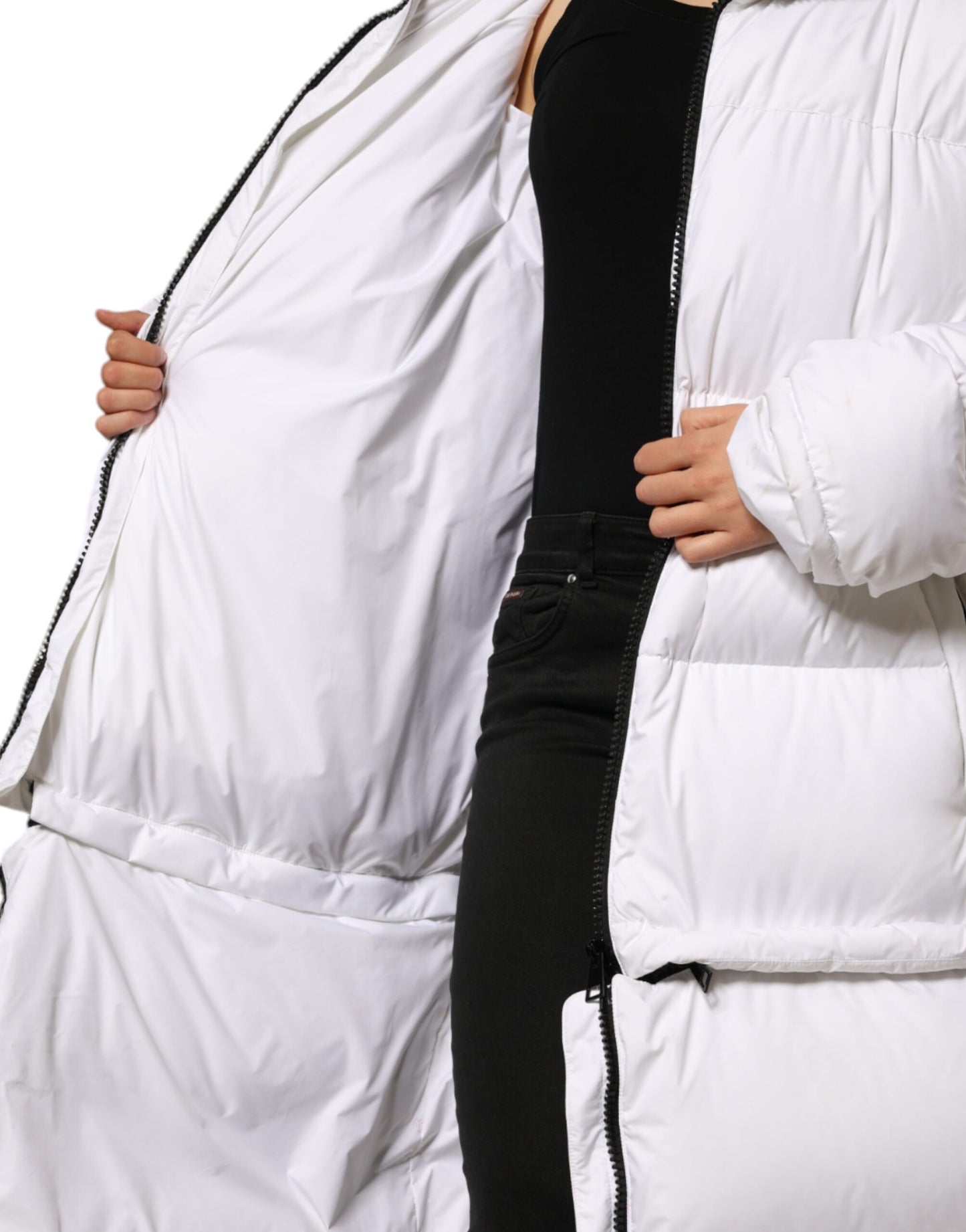 Dolce & Gabbana White Puffer Quilted Full Zip Coat Jacket Dolce & Gabbana
