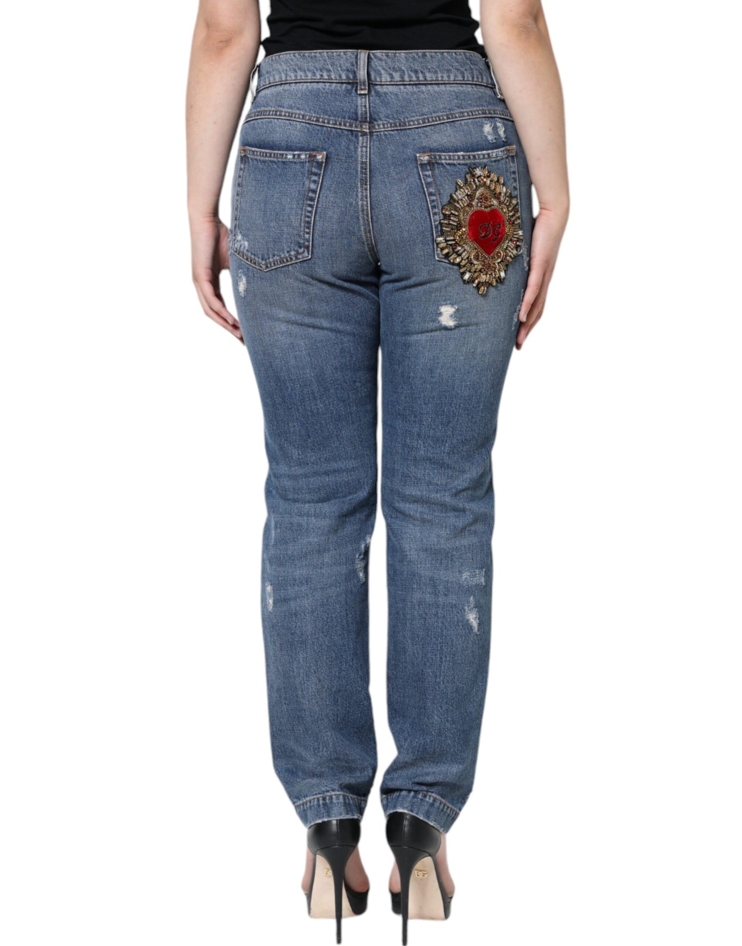 Dolce & Gabbana Blue Cotton Tattered Boyfriend Denim Jeans Dolce & Gabbana