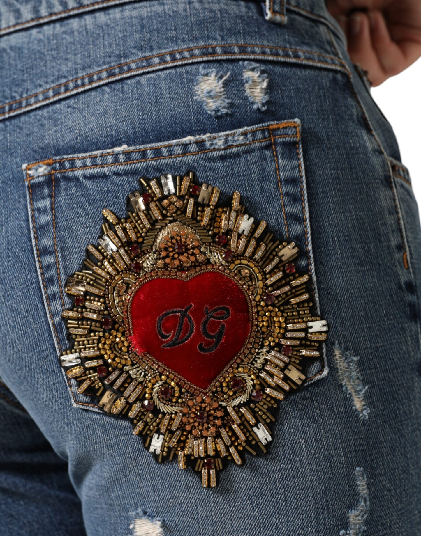 Dolce & Gabbana Blue Cotton Tattered Boyfriend Denim Jeans Dolce & Gabbana