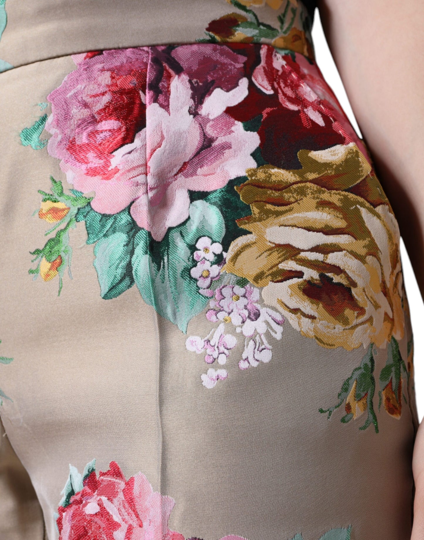 Dolce & Gabbana Beige Floral Jacquard High Waist Tapered Pants Dolce & Gabbana