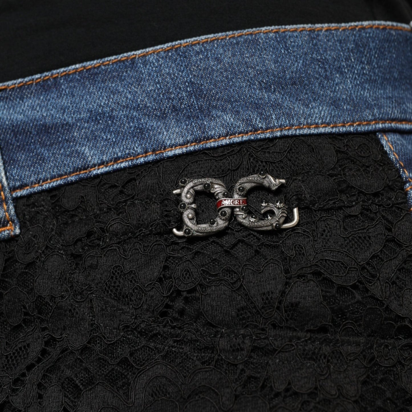 Dolce & Gabbana Black Floral Lace Front Skinny Denim Jeans Dolce & Gabbana