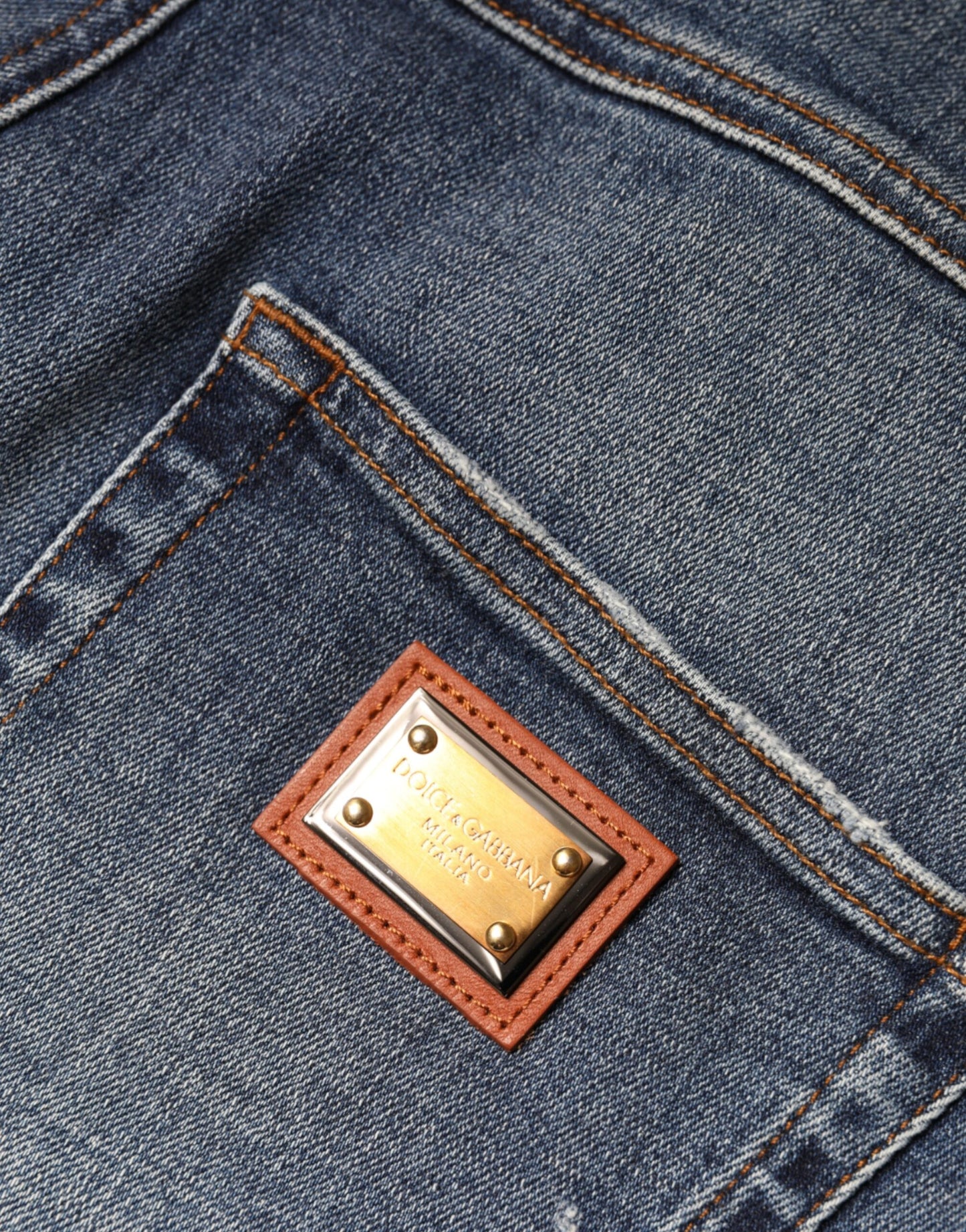 Dolce & Gabbana Dark Blue Cotton Tattered Skinny Denim Jeans Dolce & Gabbana