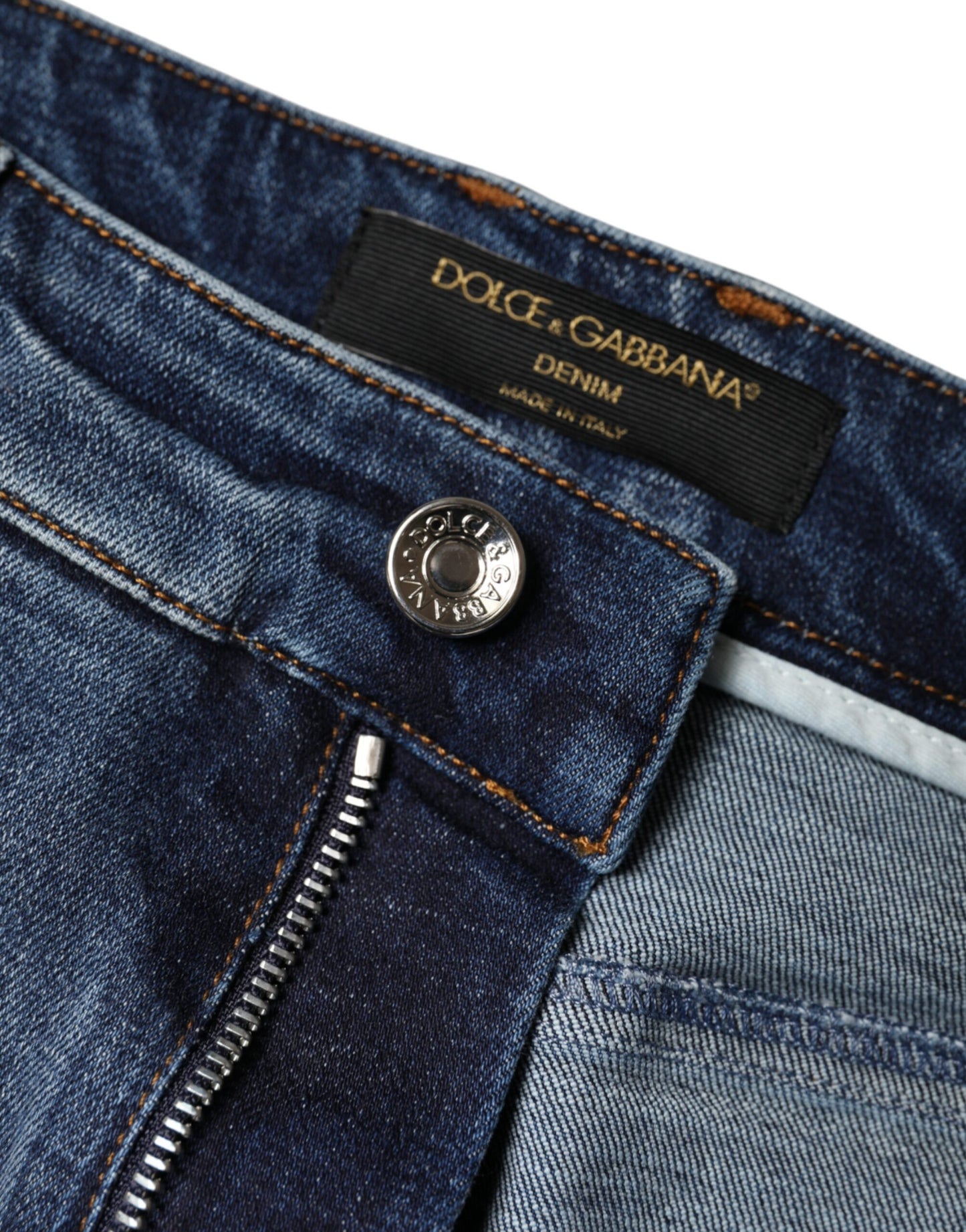 Dolce & Gabbana Dark Blue Cotton Tattered Skinny Denim Jeans Dolce & Gabbana