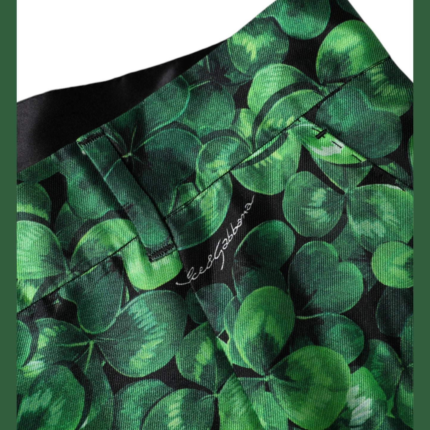 Dolce & Gabbana Green Clover Silk Satin High Waist Tapered Pants