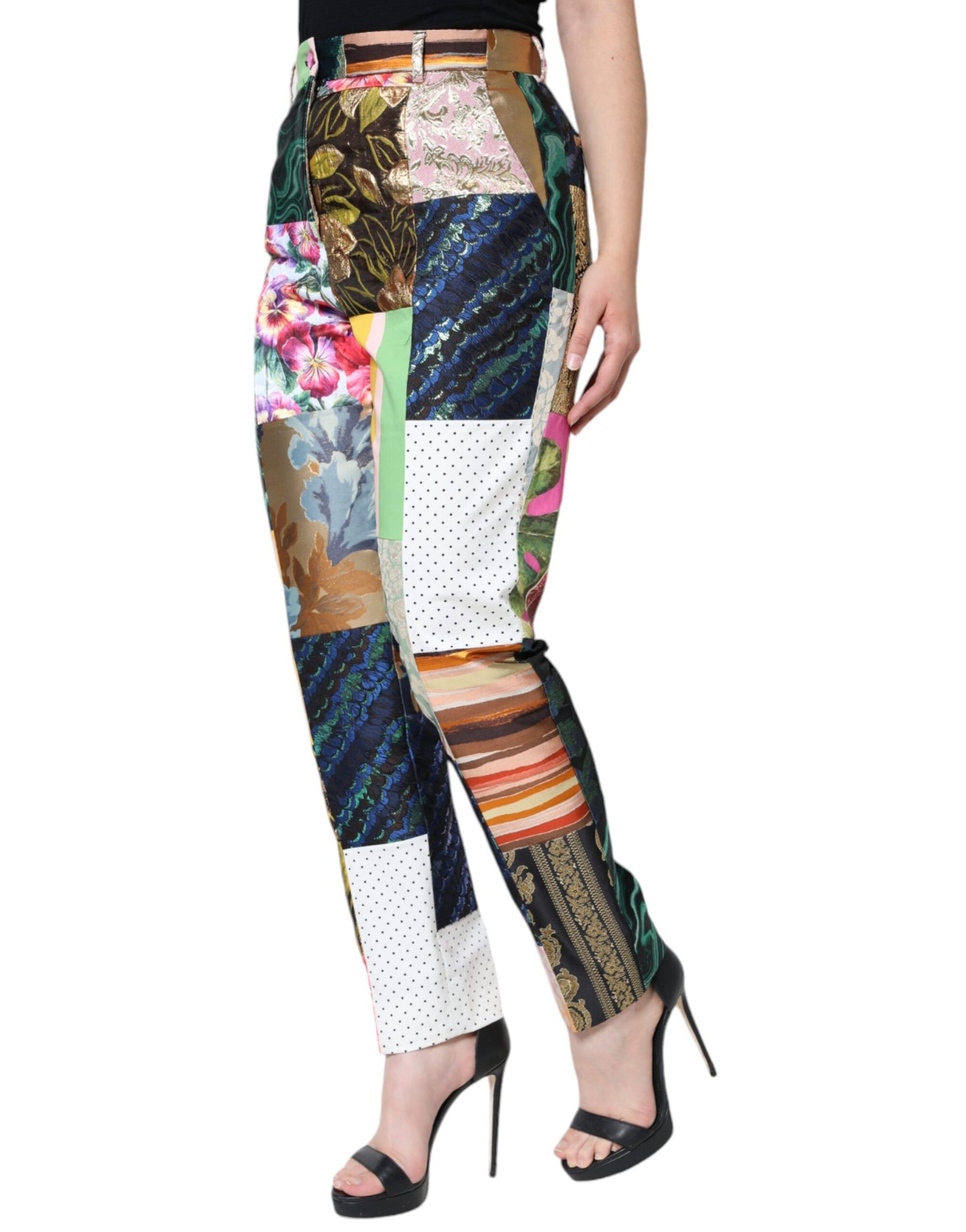 Dolce & Gabbana Multicolor Patchwork Jacquard High Waist Pants Dolce & Gabbana