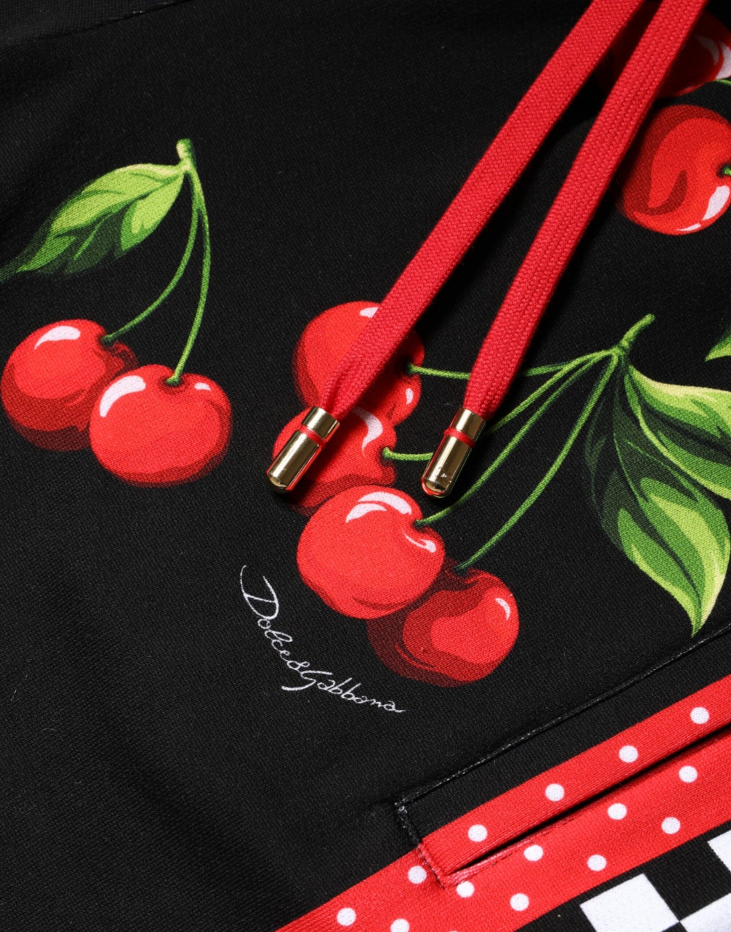 Dolce & Gabbana Black Red Cherry Mid Waist Jogger Pants Dolce & Gabbana