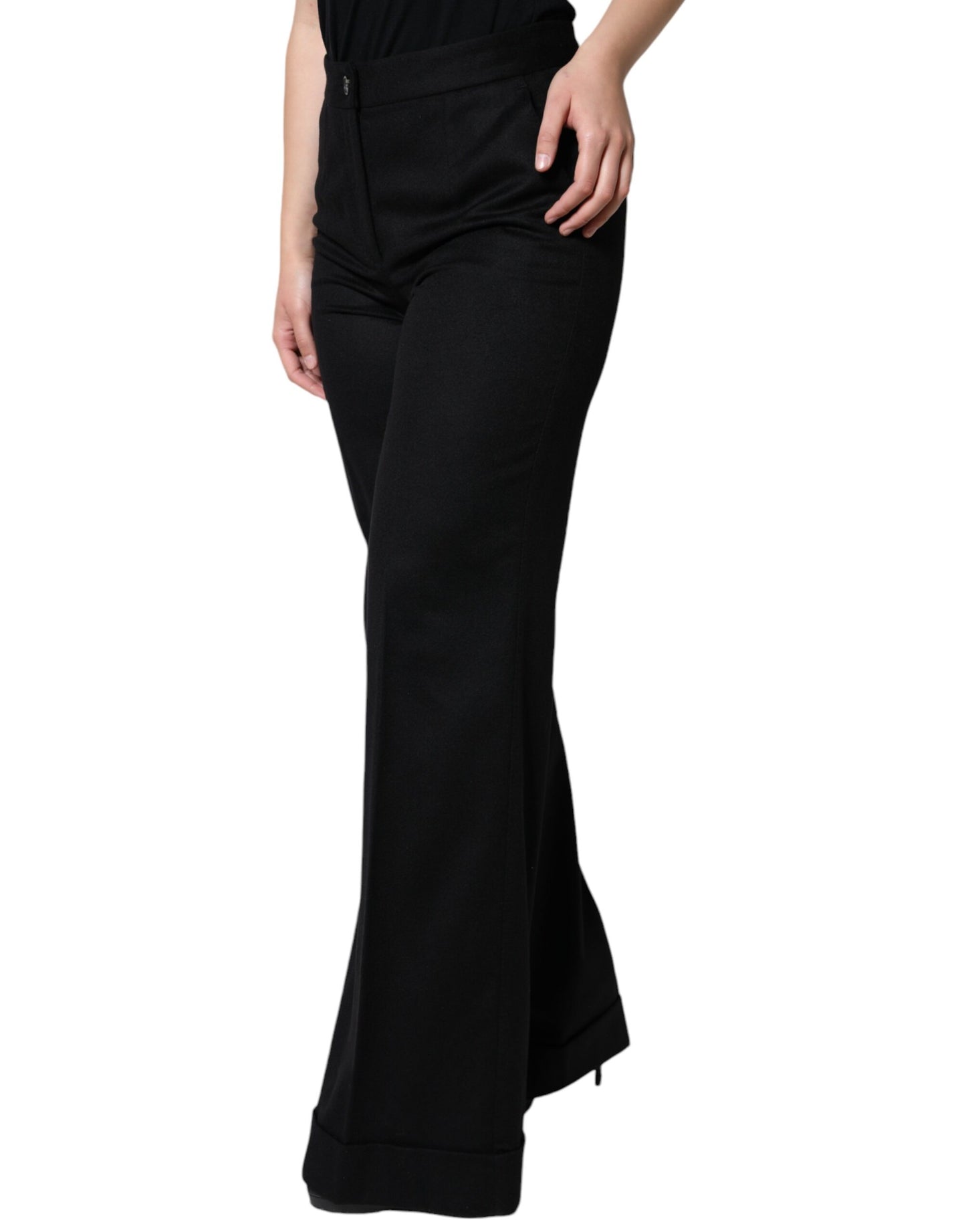 Dolce & Gabbana Black Cashmere Mid Waist Women Boot Cut Pants Dolce & Gabbana
