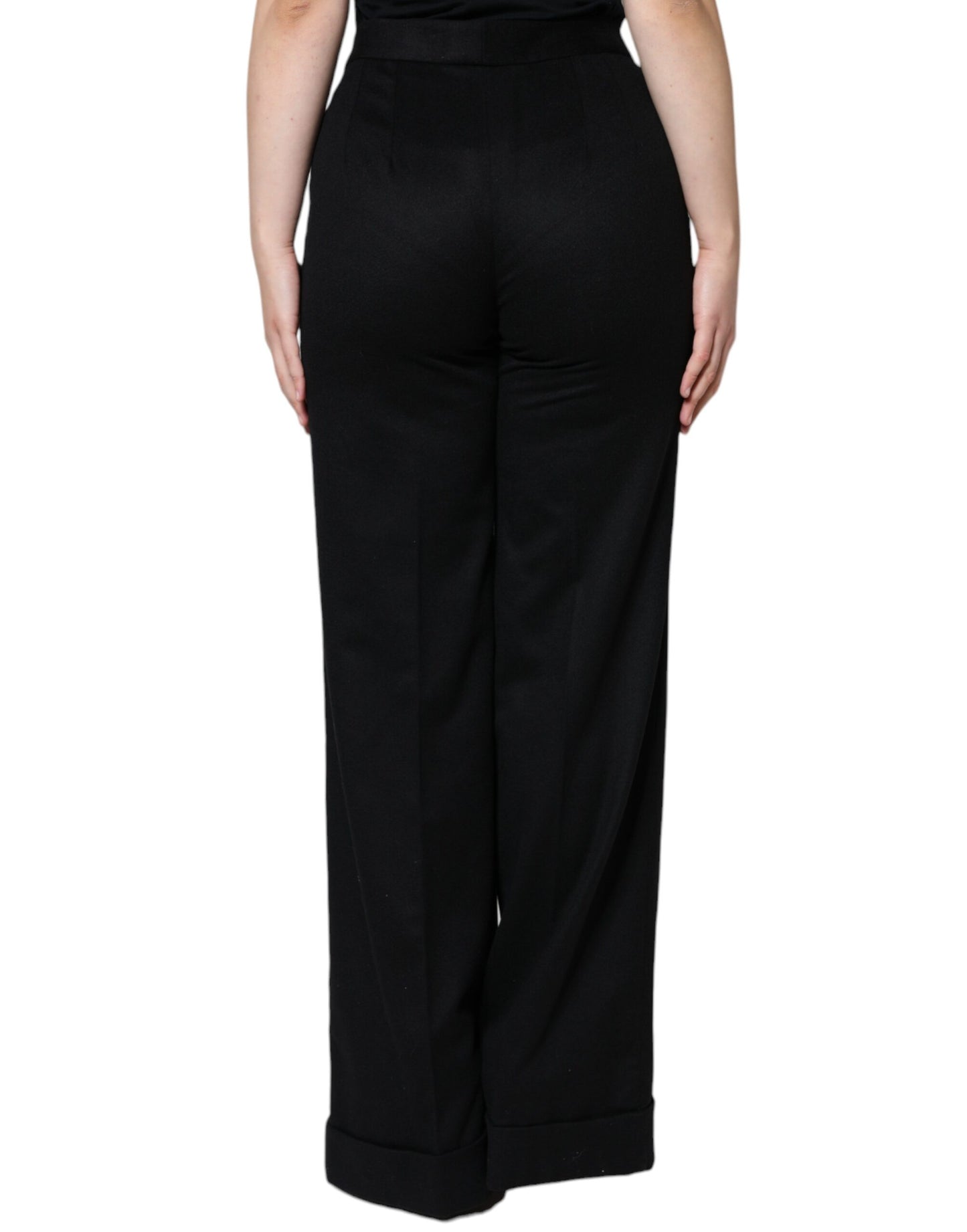 Dolce & Gabbana Black Cashmere Mid Waist Women Boot Cut Pants Dolce & Gabbana