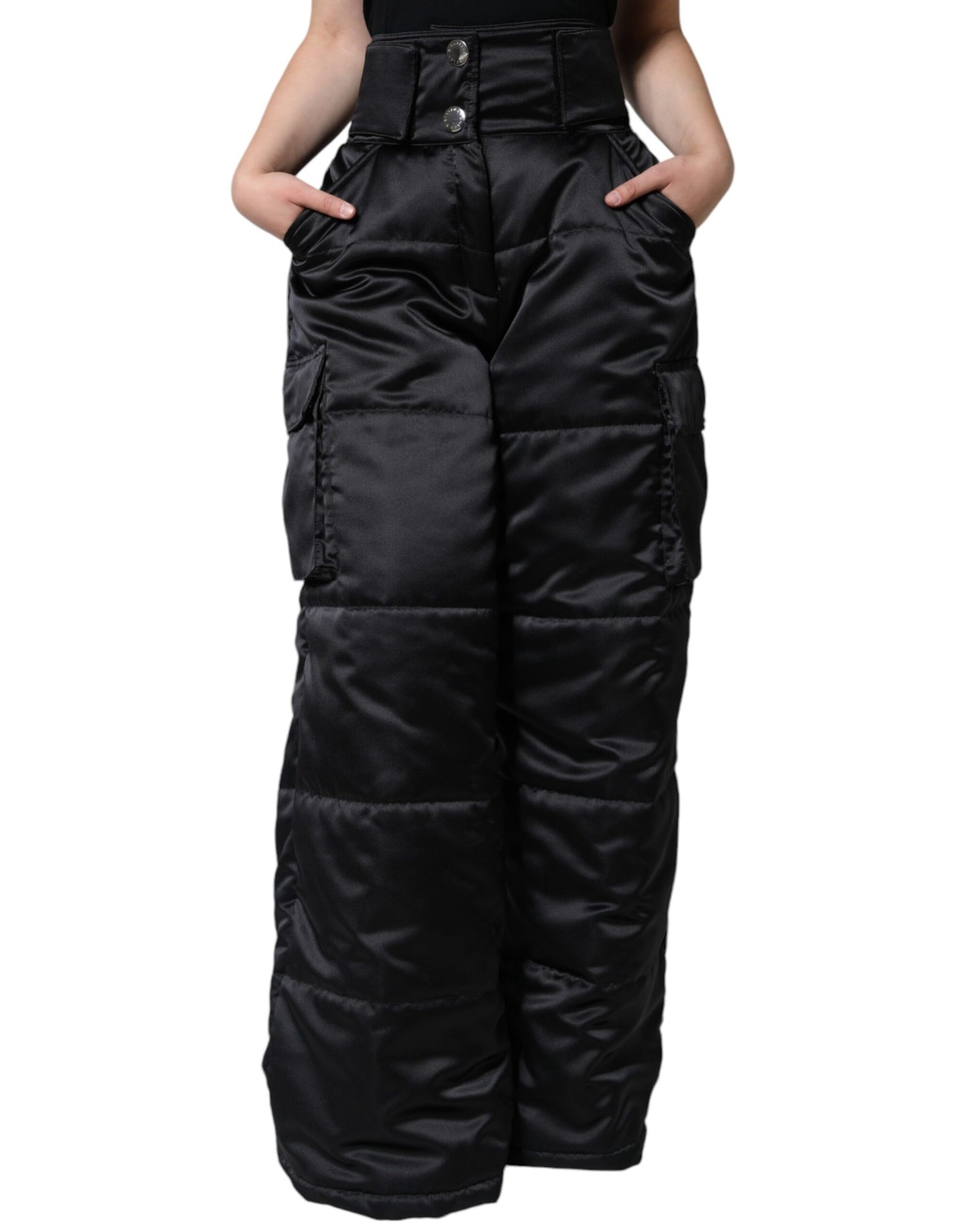 Dolce & Gabbana Black Quilted High Waist Women Boot Cut Pants Dolce & Gabbana