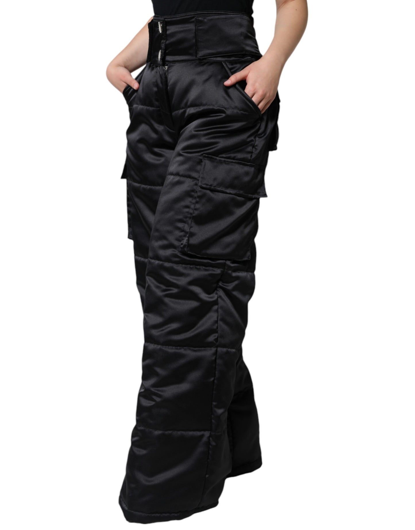 Dolce & Gabbana Black Quilted High Waist Women Boot Cut Pants Dolce & Gabbana