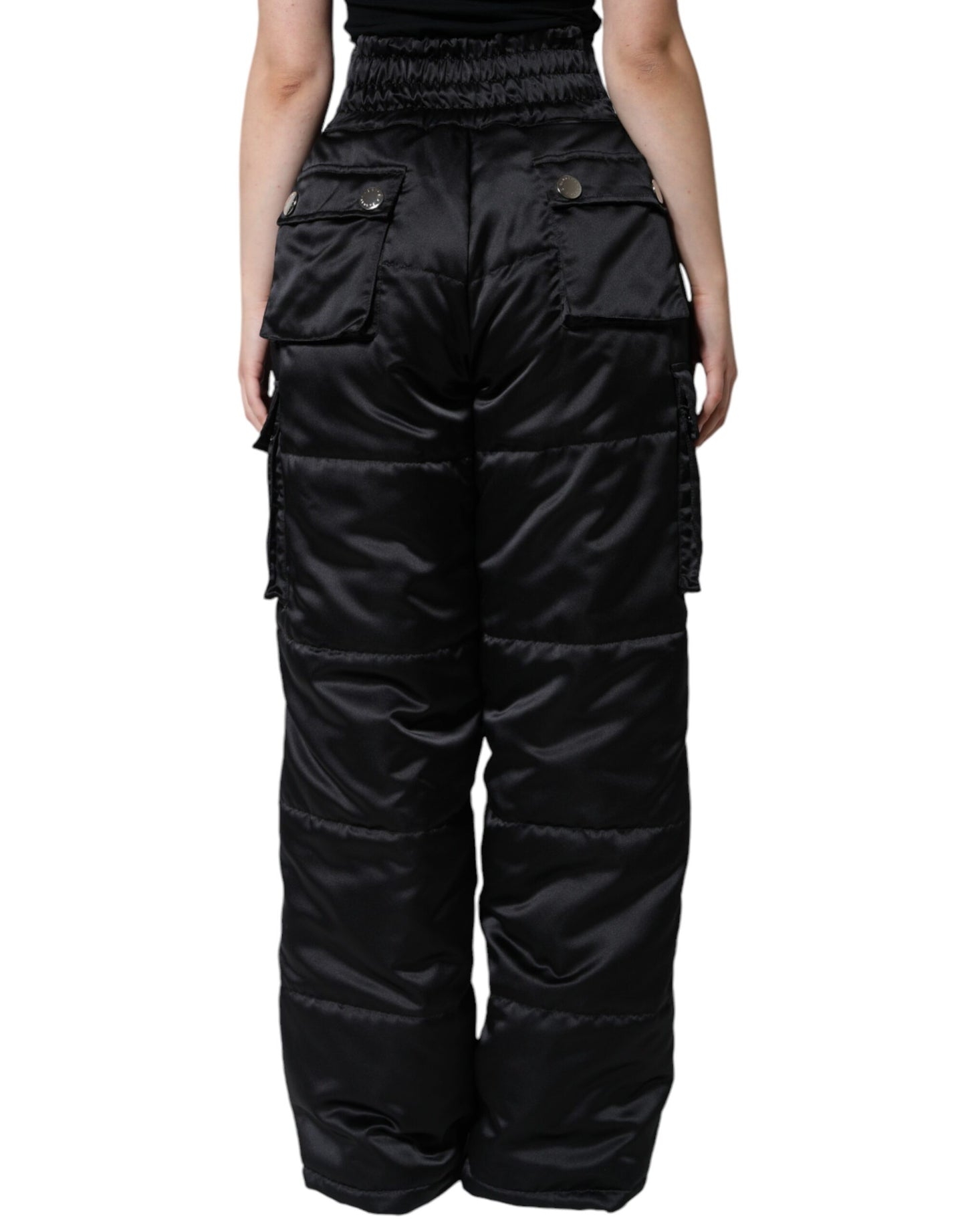 Dolce & Gabbana Black Quilted High Waist Women Boot Cut Pants Dolce & Gabbana