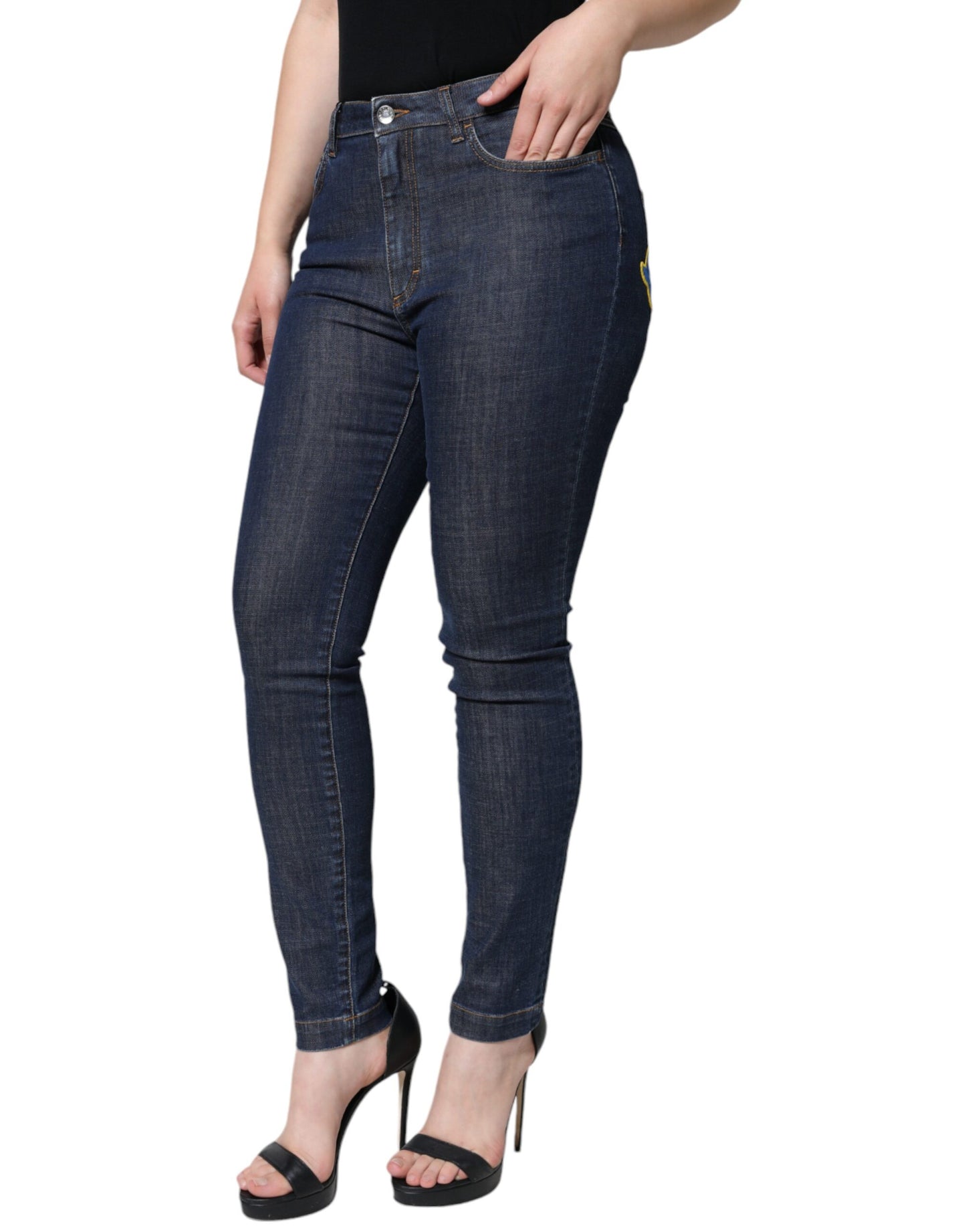 Dolce & Gabbana Dark Blue QUEEN Cotton Skinny Denim Jeans Dolce & Gabbana