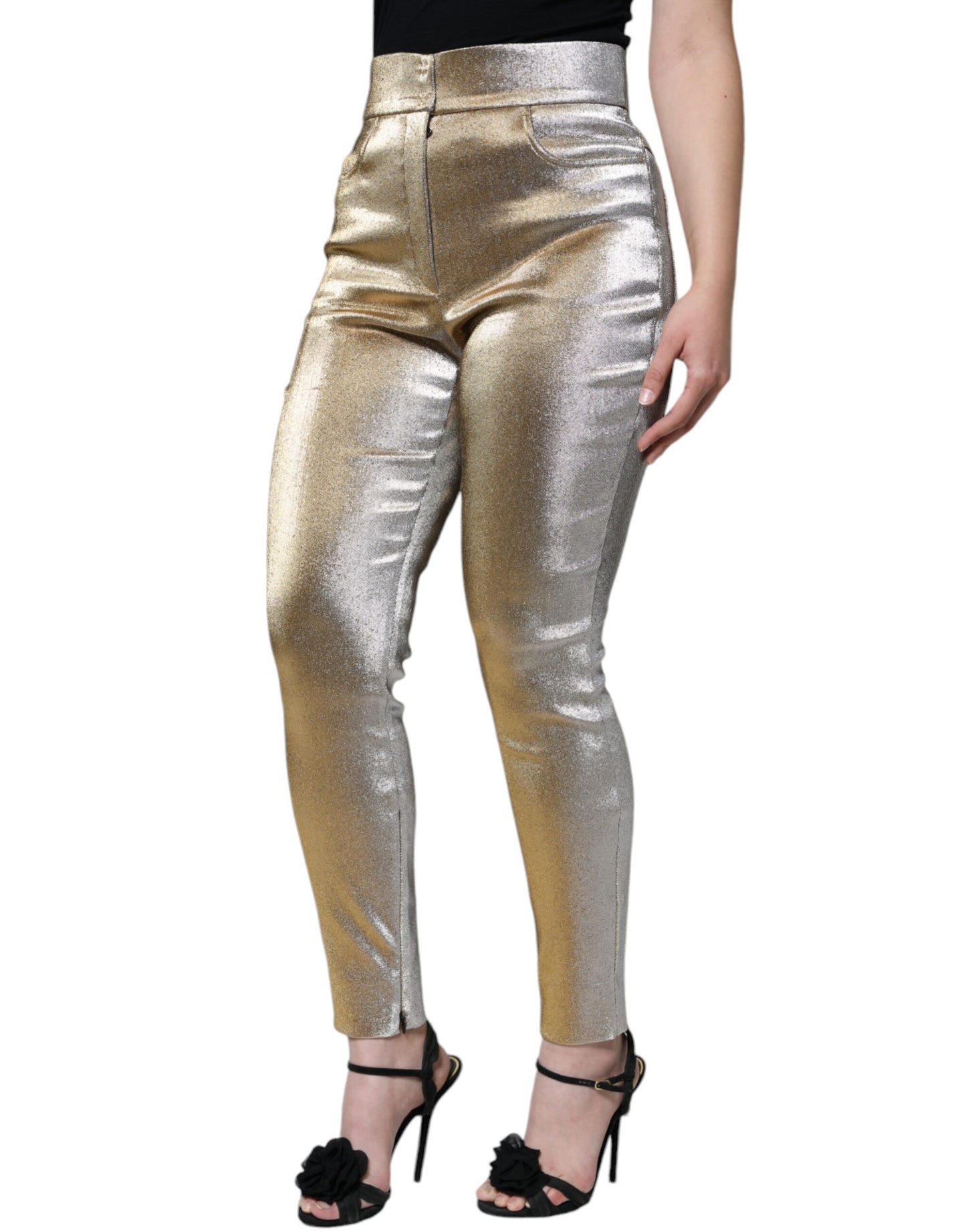 Dolce & Gabbana Metallic Gold High Waist Skinny Pants Dolce & Gabbana