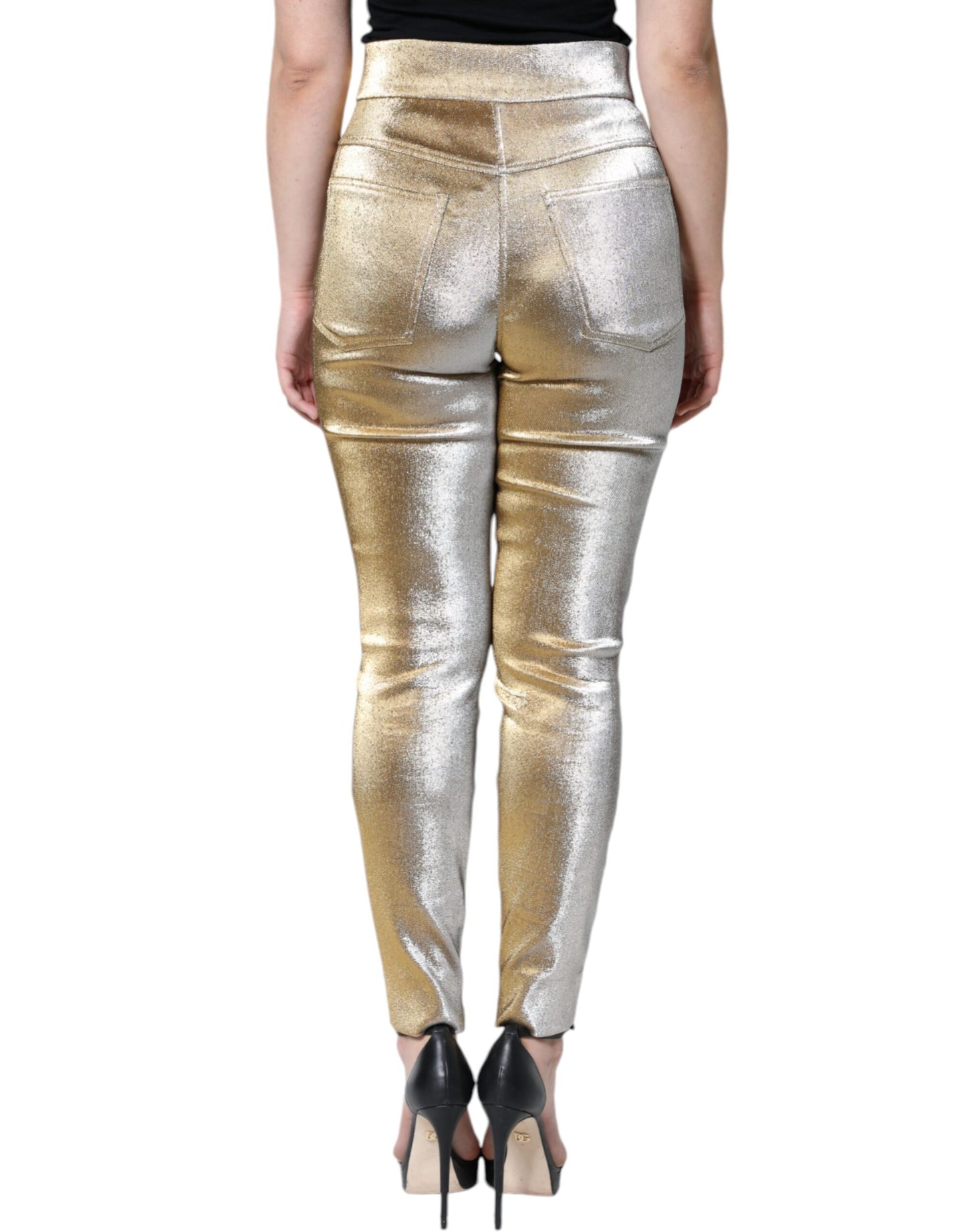 Dolce & Gabbana Metallic Gold High Waist Skinny Pants Dolce & Gabbana