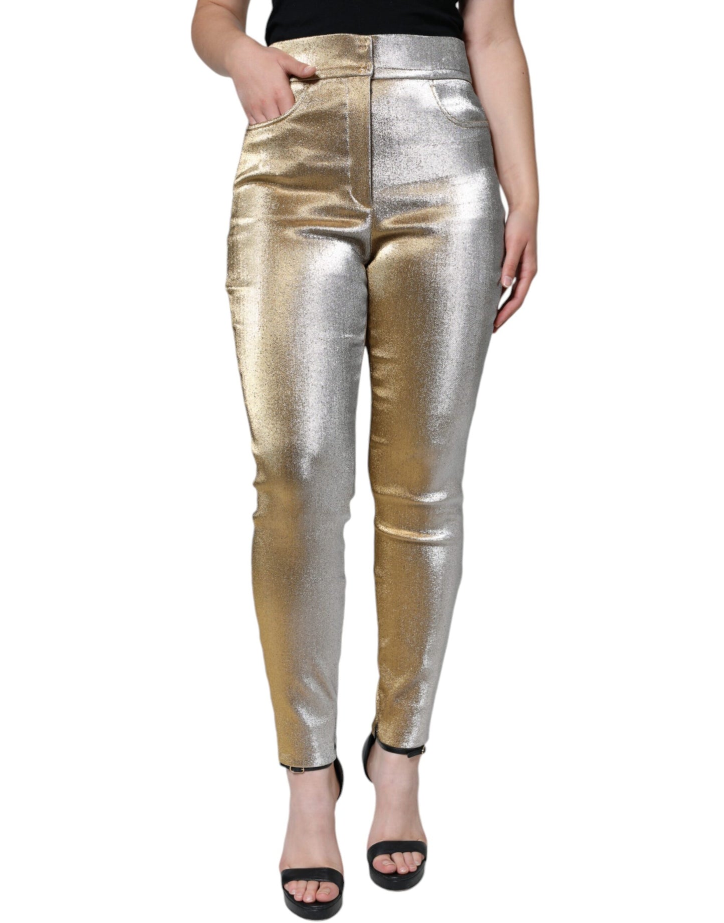 Dolce & Gabbana Metallic Gold High Waist Skinny Pants Dolce & Gabbana