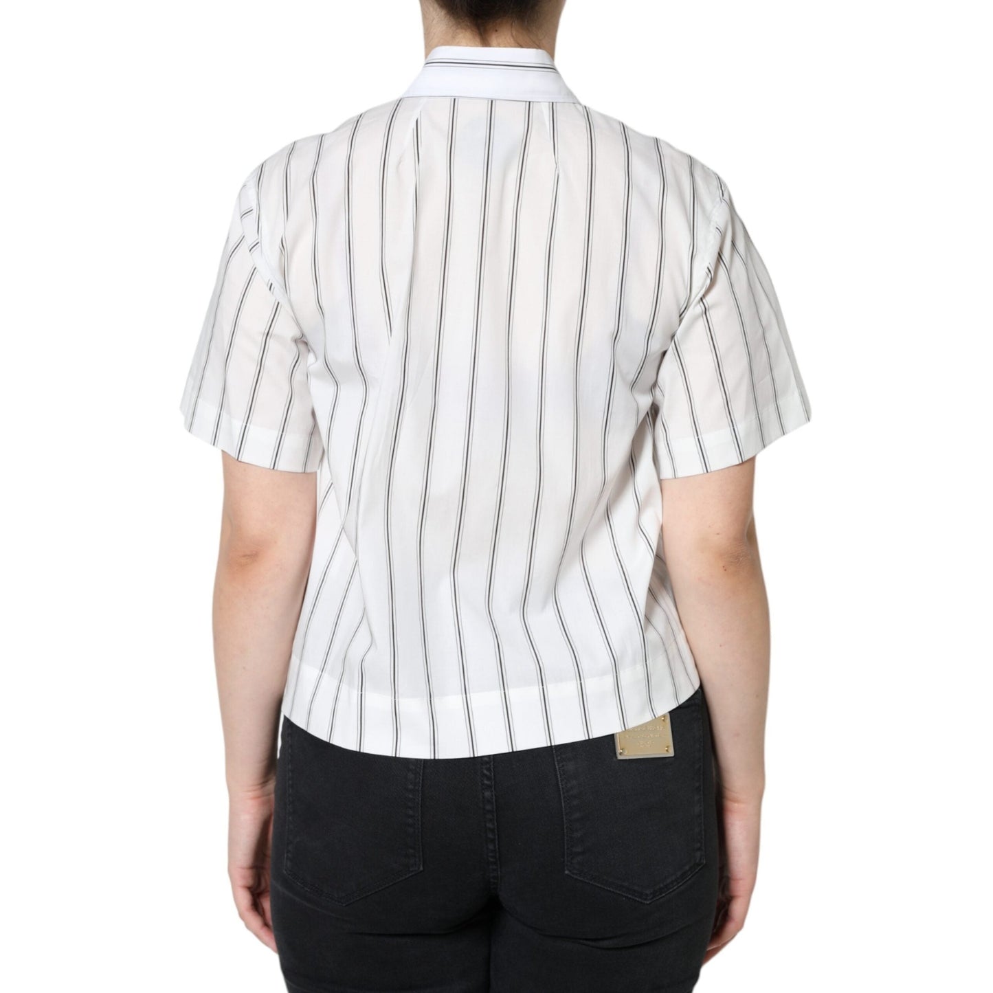 Dolce & Gabbana White Striped Collared Short Sleeve Polo Top