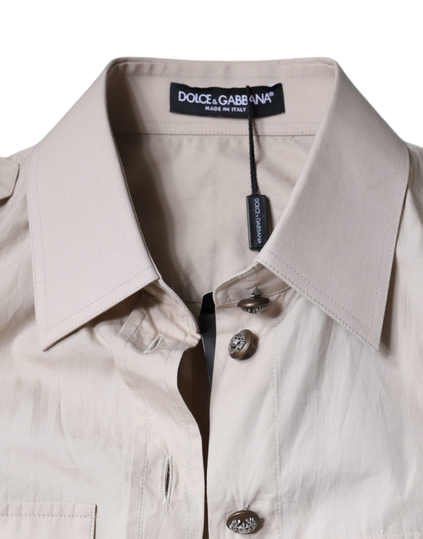 Dolce & Gabbana Beige Cotton Collared Button Down Shirt Top Dolce & Gabbana