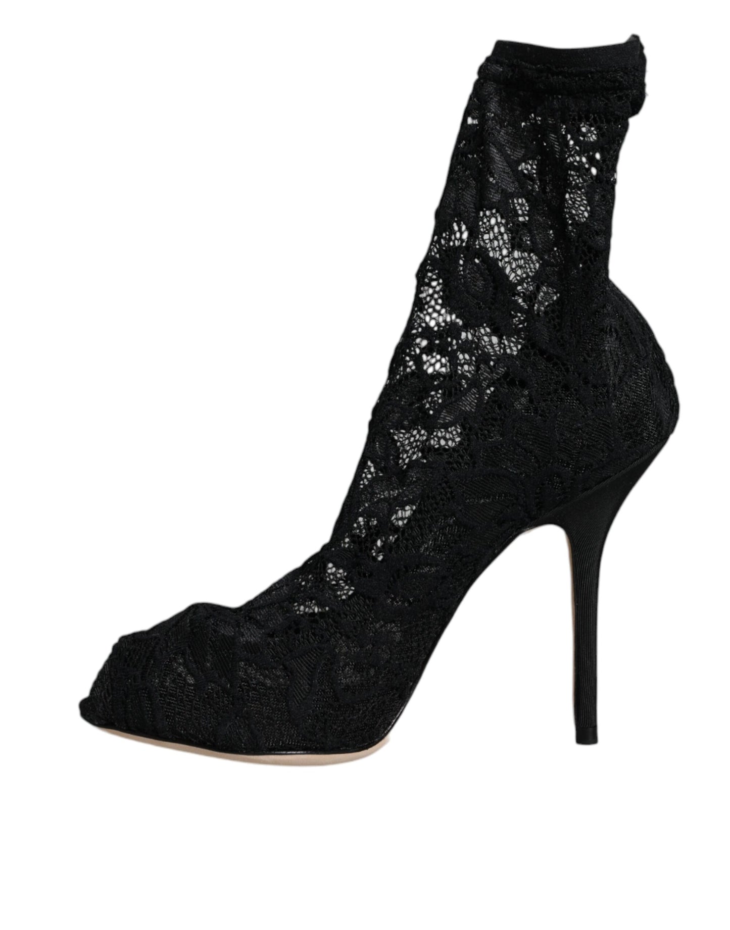 Dolce & Gabbana Black Lace Stretch Heels Mid Calf Boot Shoes Dolce & Gabbana