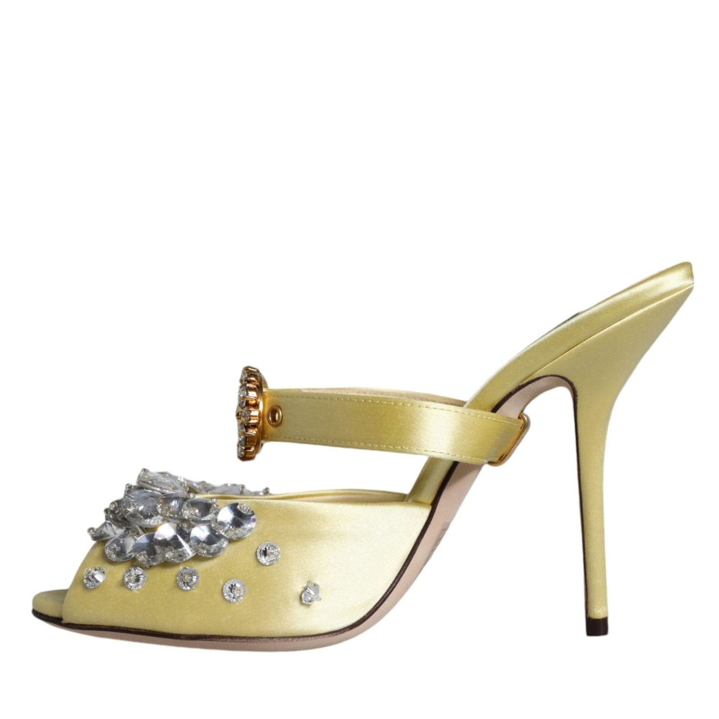 Dolce & Gabbana Yellow Mary Janes Satin Crystal Sandals Shoes