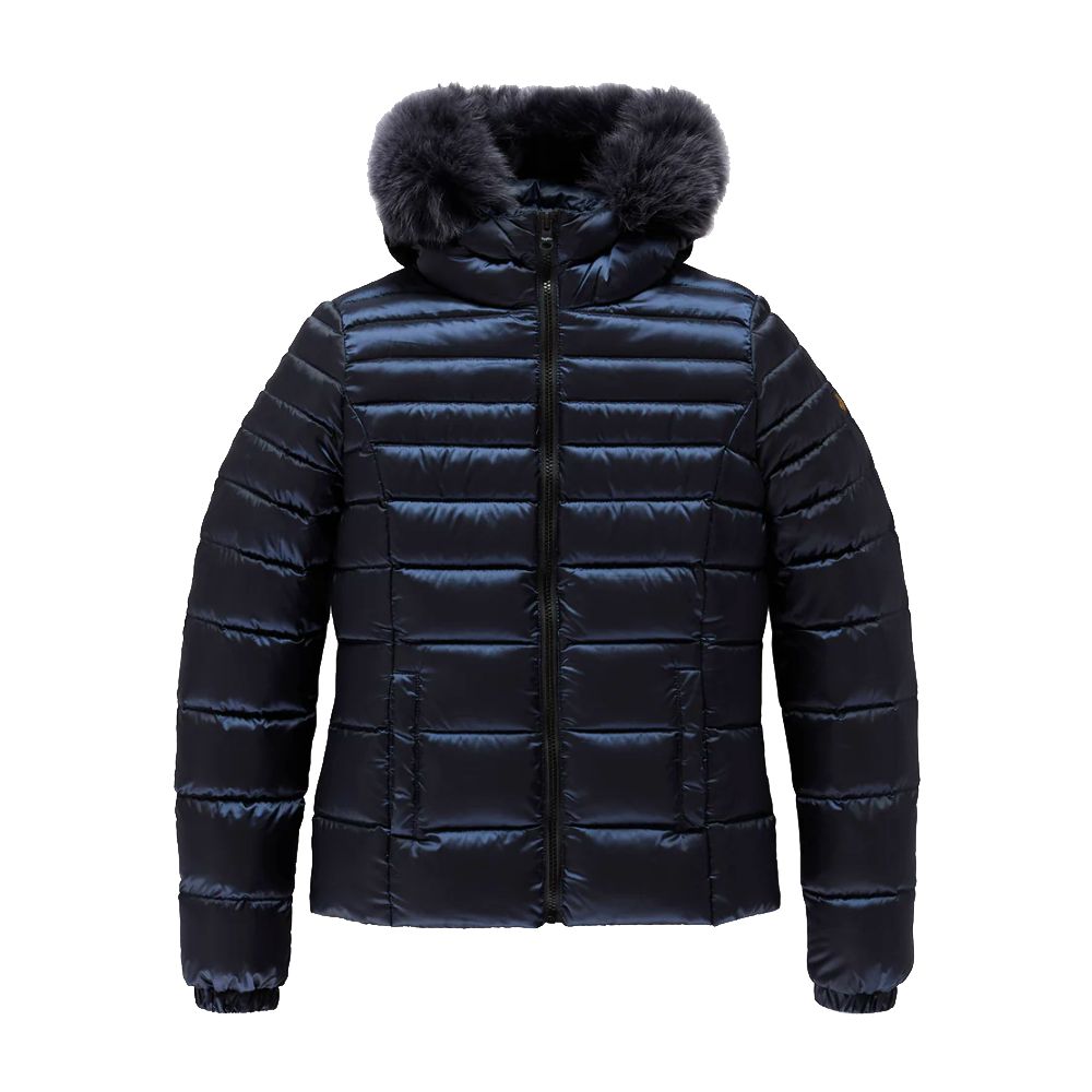 Refrigiwear Blue Nylon Women Jacket with Feather Padding and Fur Hood Refrigiwear