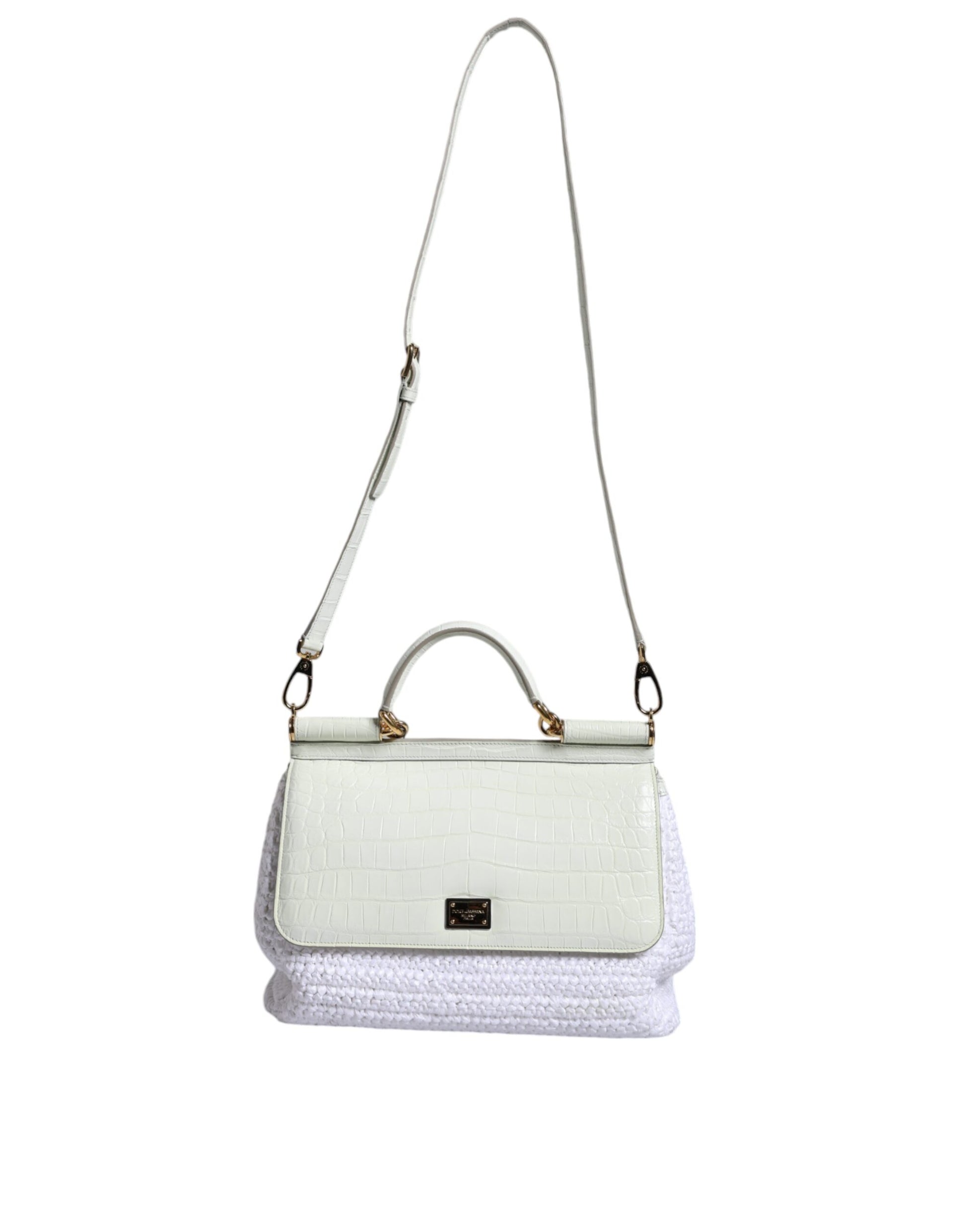 Dolce & Gabbana White Rafia Leather SICILY Crossbody Bag Dolce & Gabbana