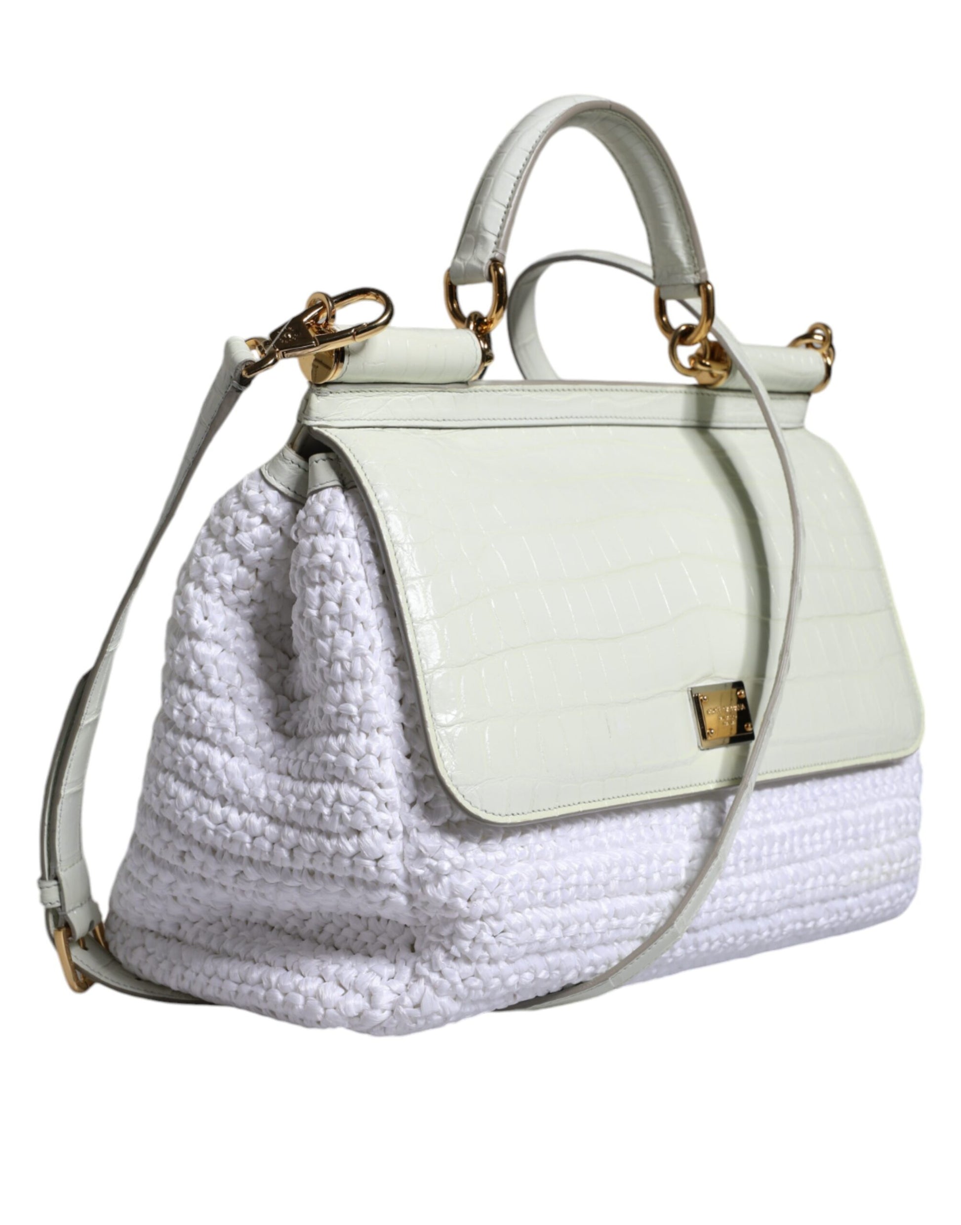 Dolce & Gabbana White Rafia Leather SICILY Crossbody Bag Dolce & Gabbana