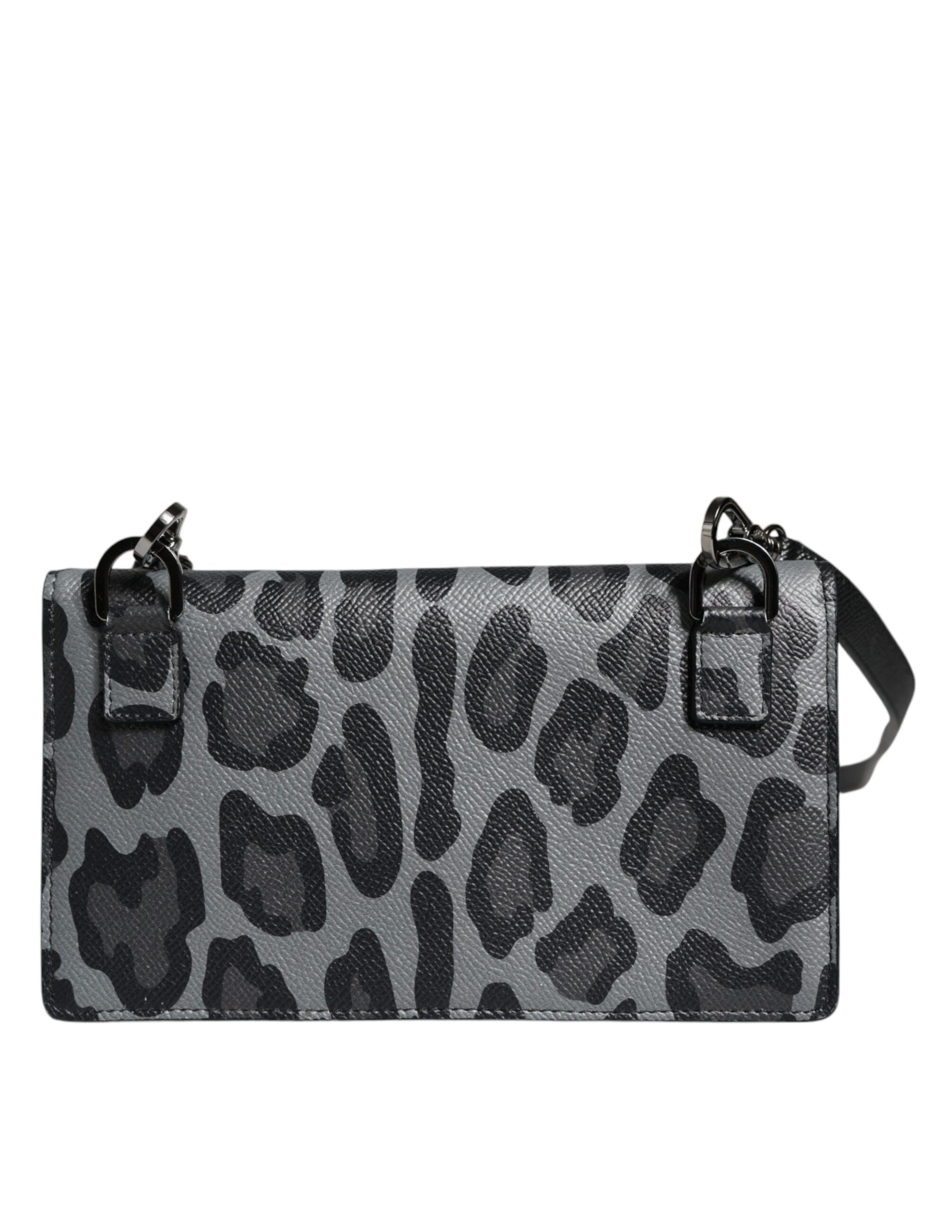 Dolce & Gabbana Black Gray Leopard Leather Bifold Card Slot Crossbody Bag Dolce & Gabbana