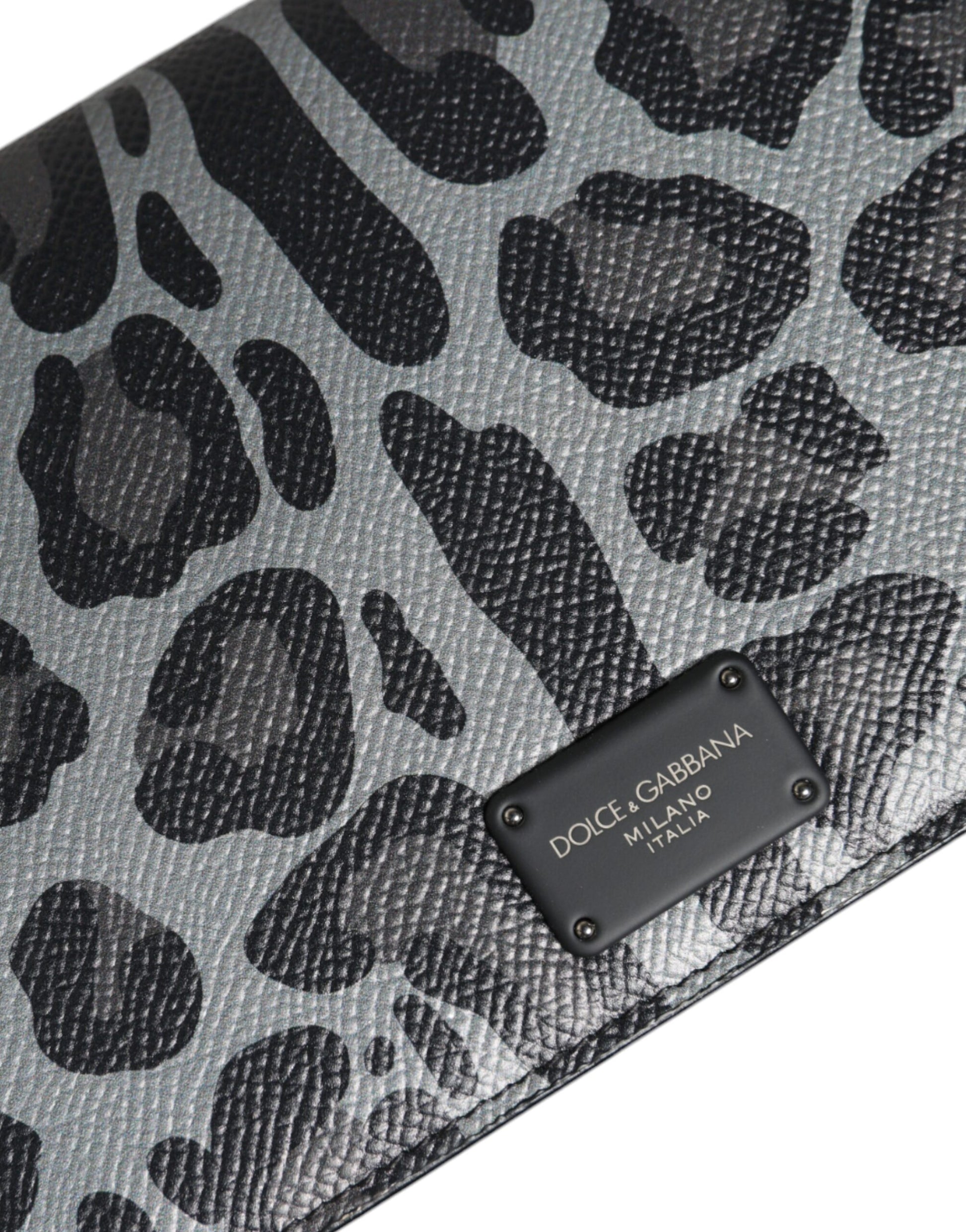 Dolce & Gabbana Black Gray Leopard Leather Bifold Card Slot Crossbody Bag Dolce & Gabbana