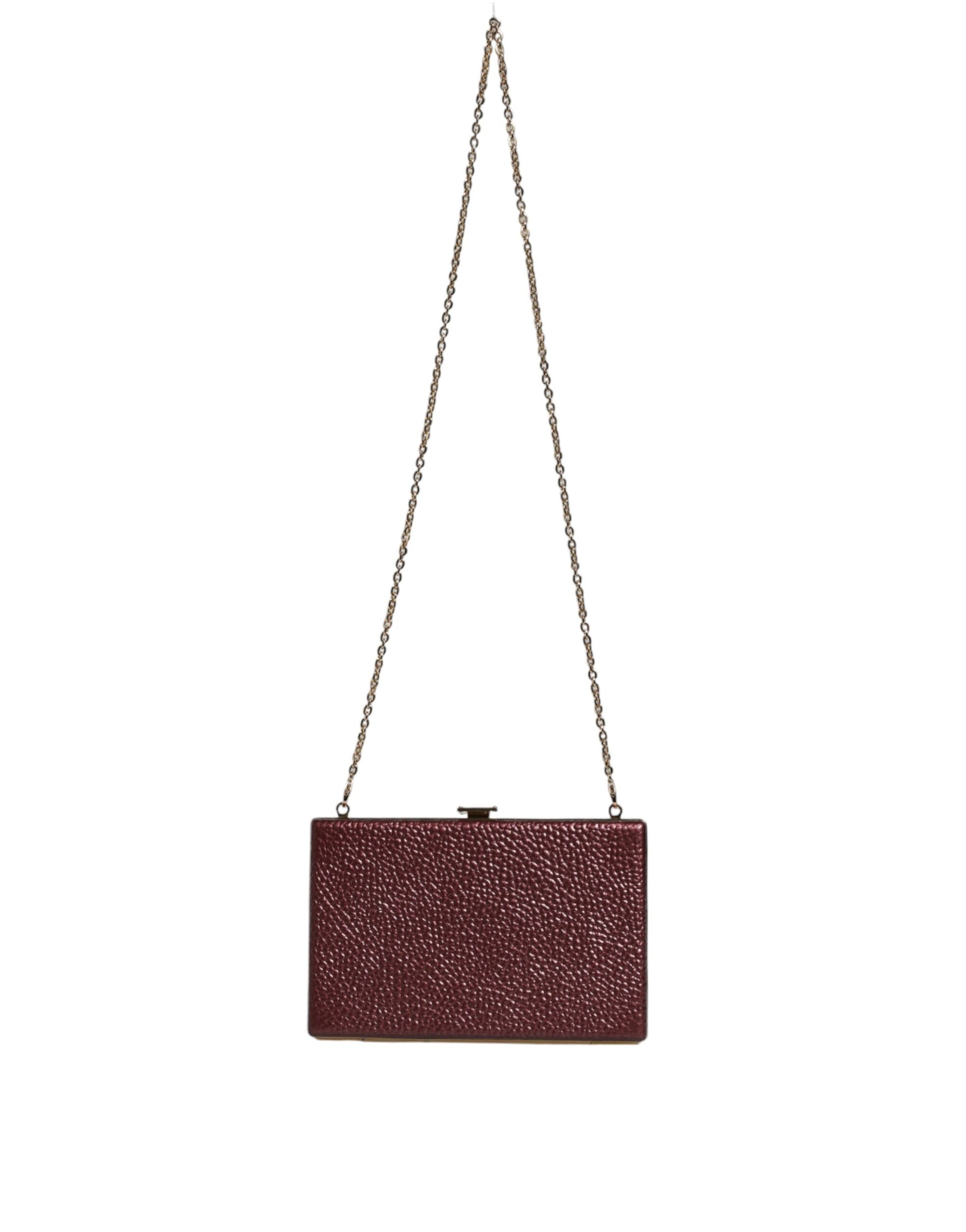 Dolce & Gabbana Maroon Leather Clutch Evening Crossbody Bag Dolce & Gabbana