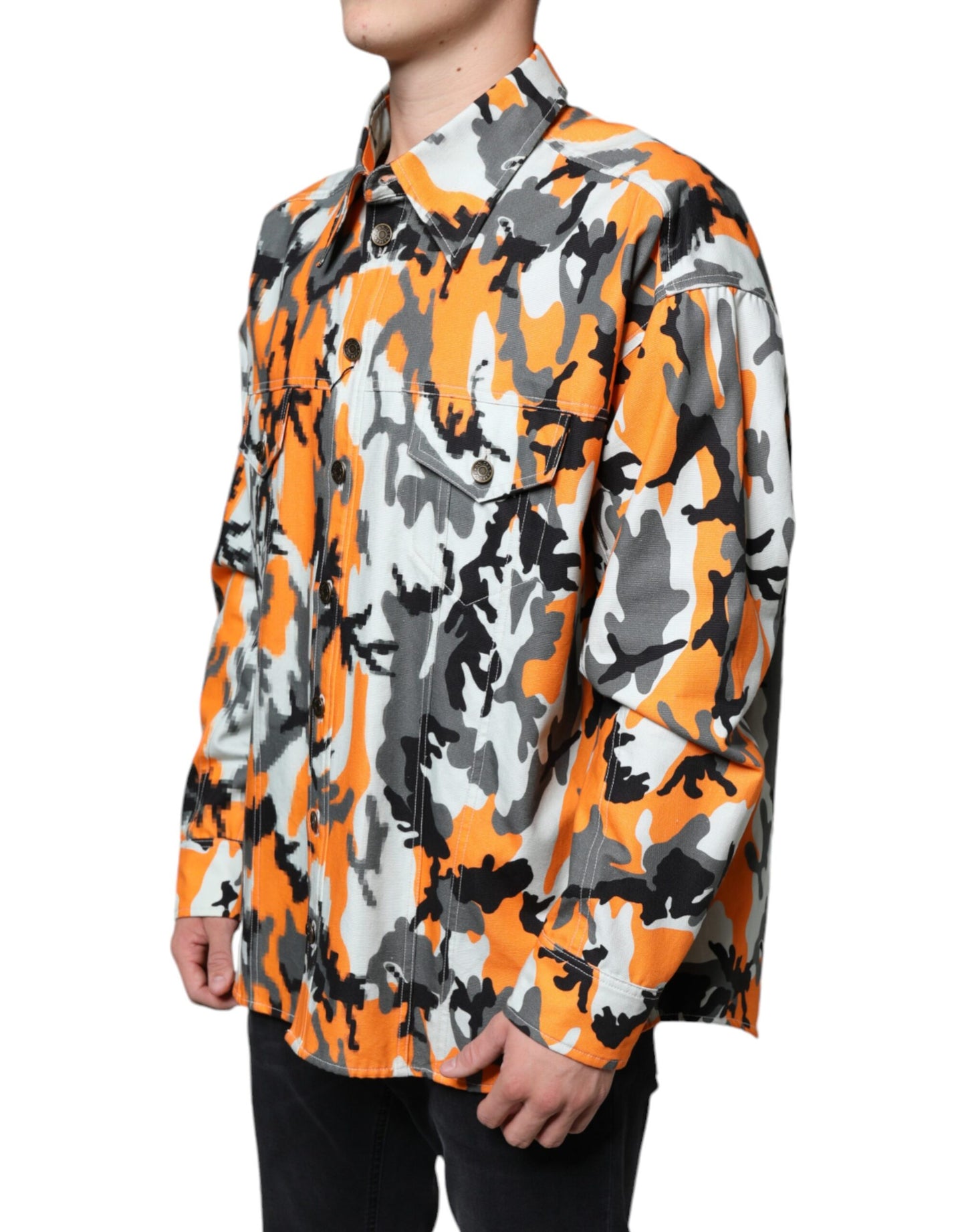 Dolce & Gabbana Multicolor Camouflage Cotton Denim Collared Jacket Dolce & Gabbana