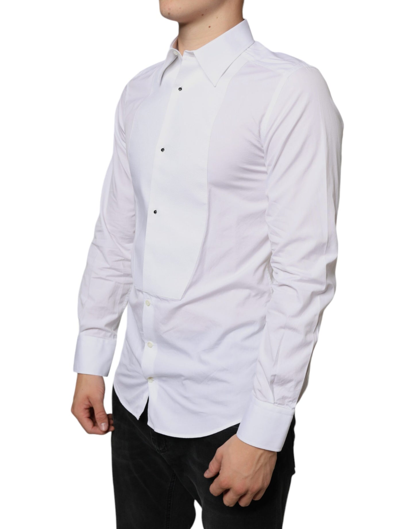 Dolce & Gabbana White Bib Cotton Poplin Formal Dress Shirt Dolce & Gabbana