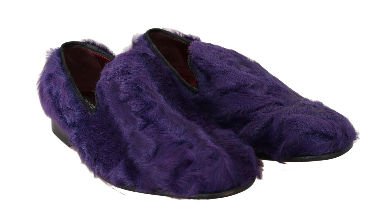 Dolce & Gabbana Purple Sheep Fur Leather Loafers Dolce & Gabbana