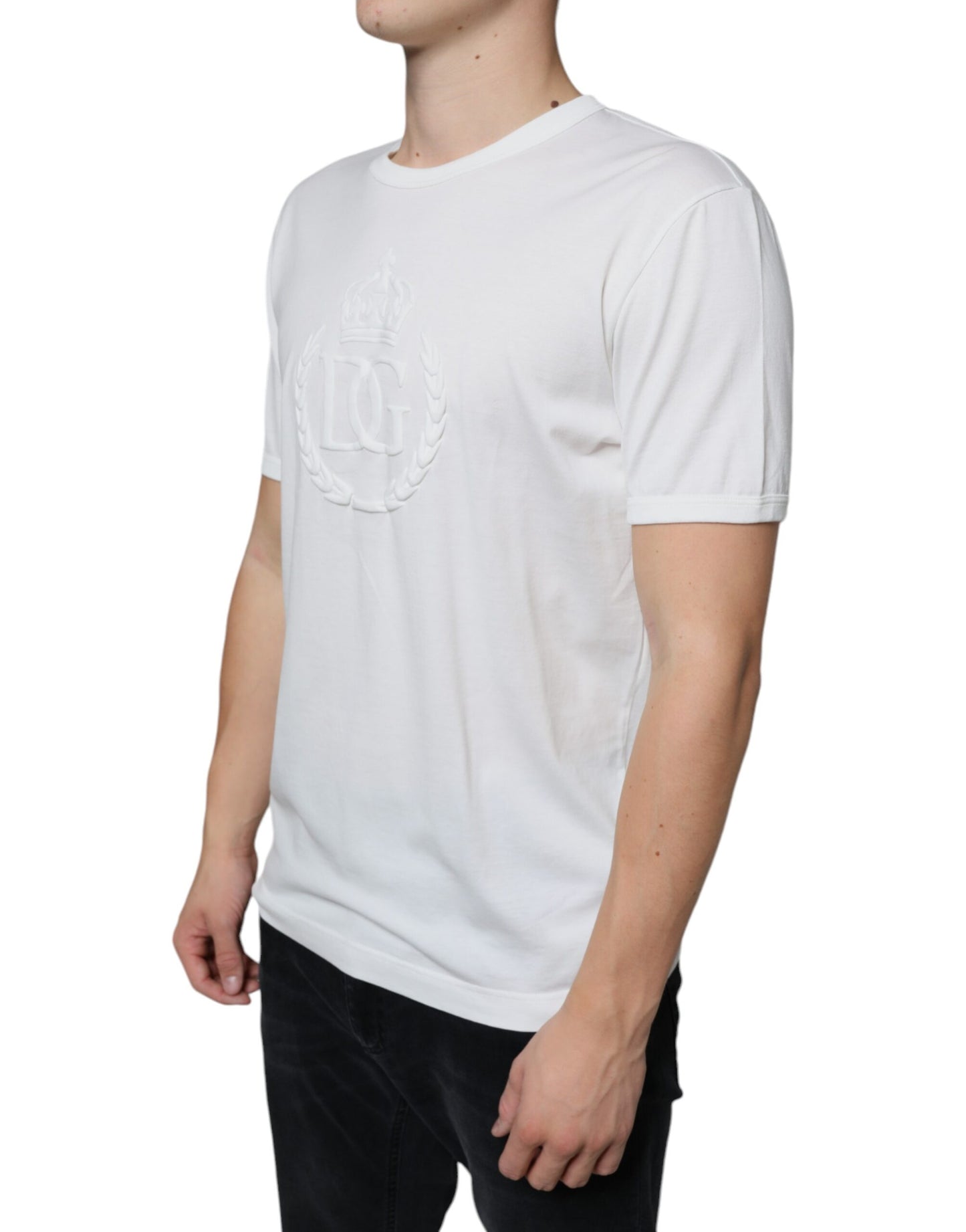 Dolce & Gabbana White Logo Embossed Cotton Crewneck T-shirt Dolce & Gabbana