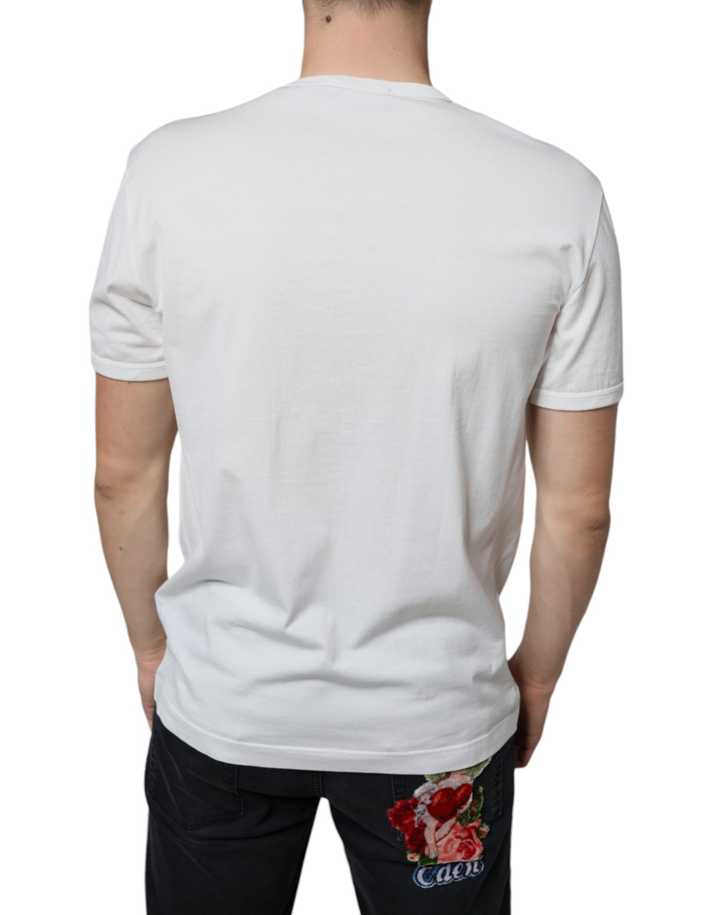 Dolce & Gabbana White Logo Embossed Cotton Crewneck T-shirt Dolce & Gabbana