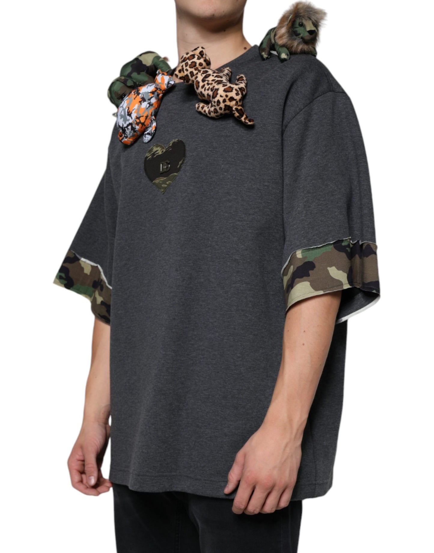 Dolce & Gabbana Gray Camouflage Animal Stuff Cotton T-shirt Dolce & Gabbana