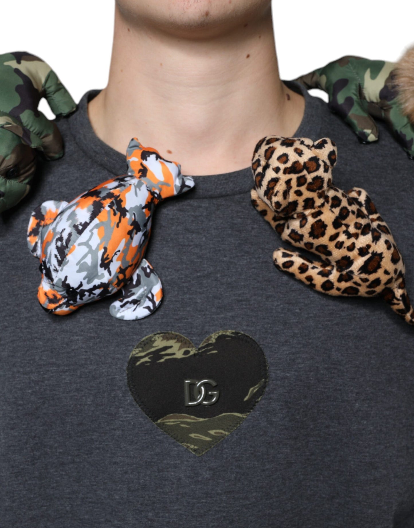 Dolce & Gabbana Gray Camouflage Animal Stuff Cotton T-shirt Dolce & Gabbana