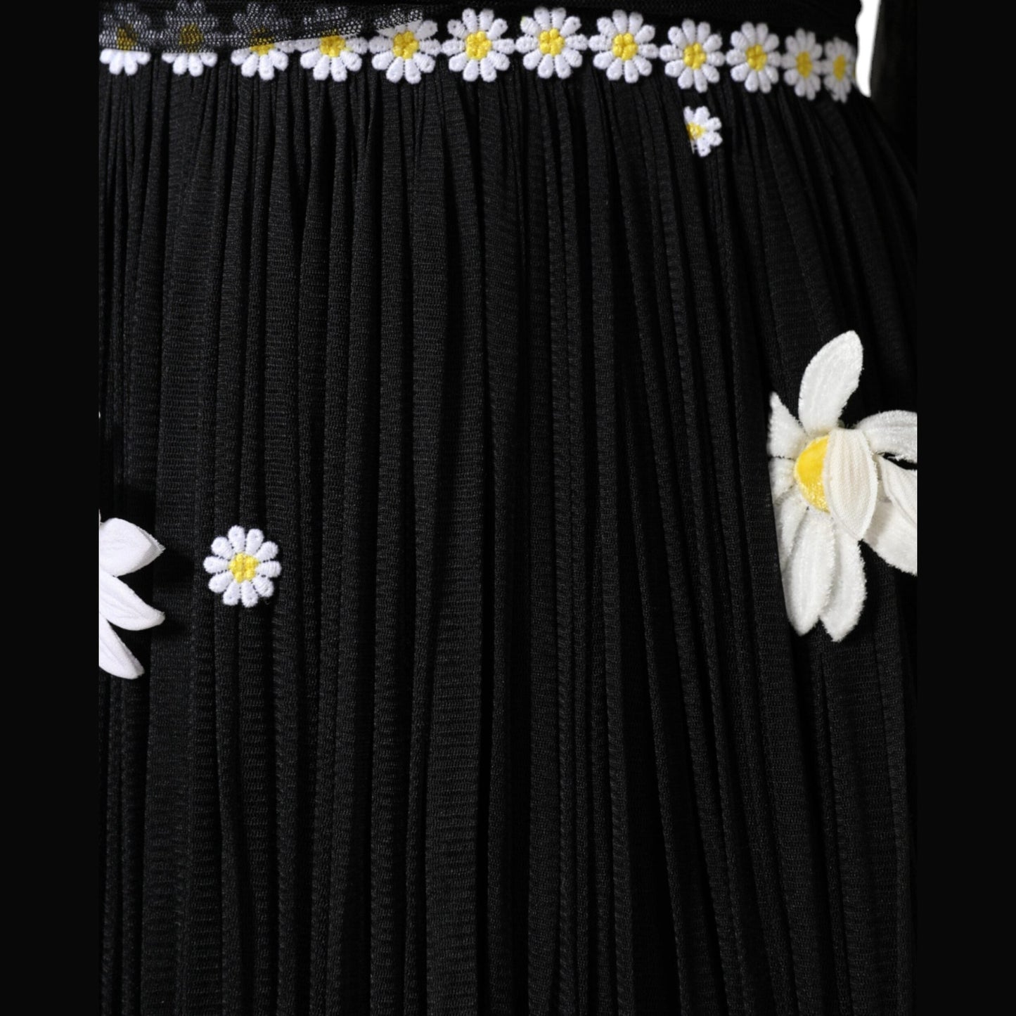 Dolce & Gabbana Black Silk Daisy A-line Long Maxi Dress