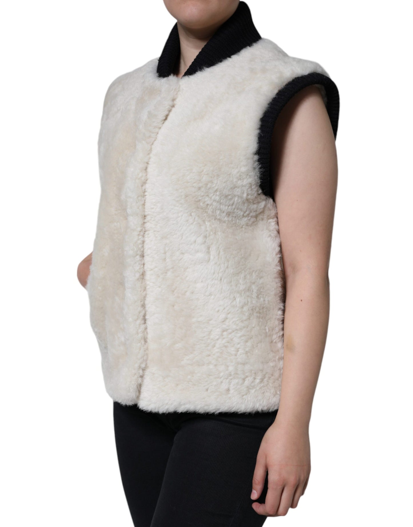 Burberry White WARRENFORD Shearling Leather Vest Coat Jacket Burberry