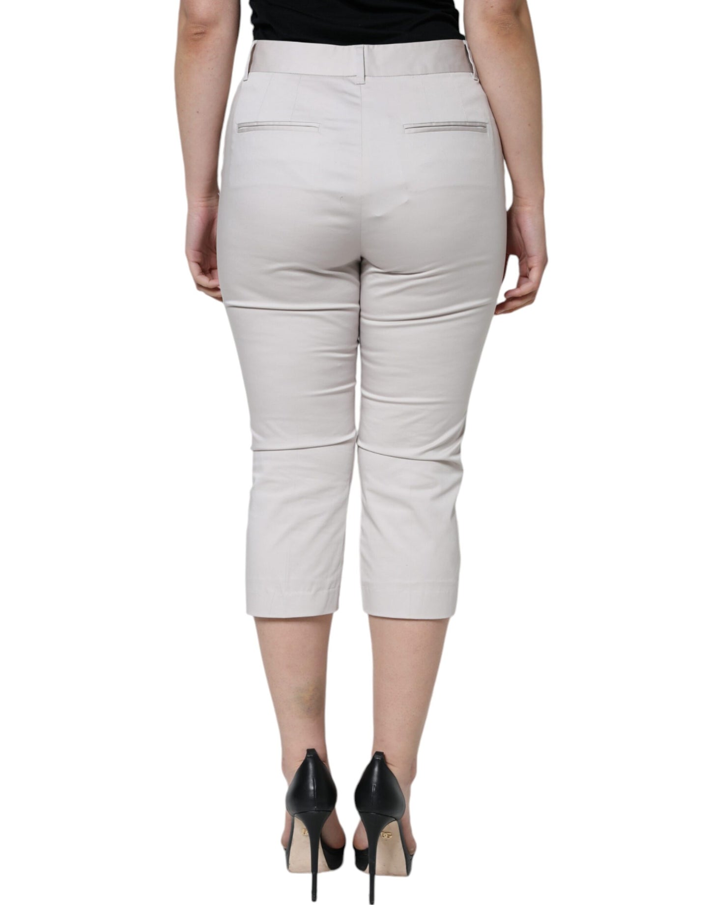 Dolce & Gabbana White Cotton Mid Waist Cropped Skinny Pants Dolce & Gabbana