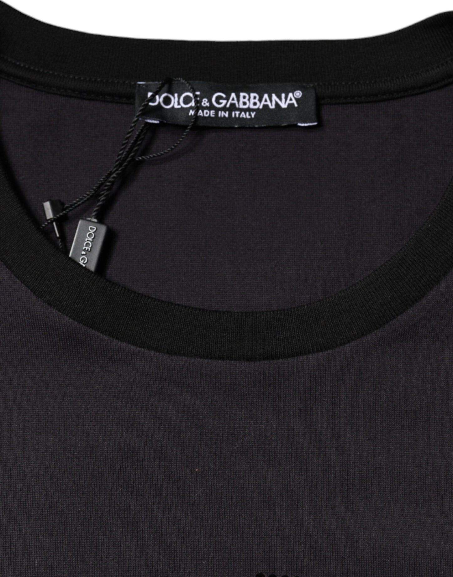 Dolce & Gabbana Black Cotton Logo Print Round Neck T-shirt Dolce & Gabbana
