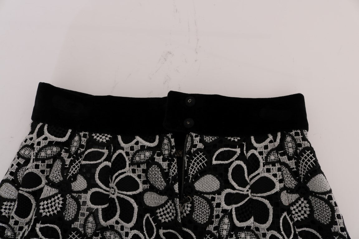 Dolce & Gabbana Floral Macramé Lace Crystal Button Skirt Dolce & Gabbana