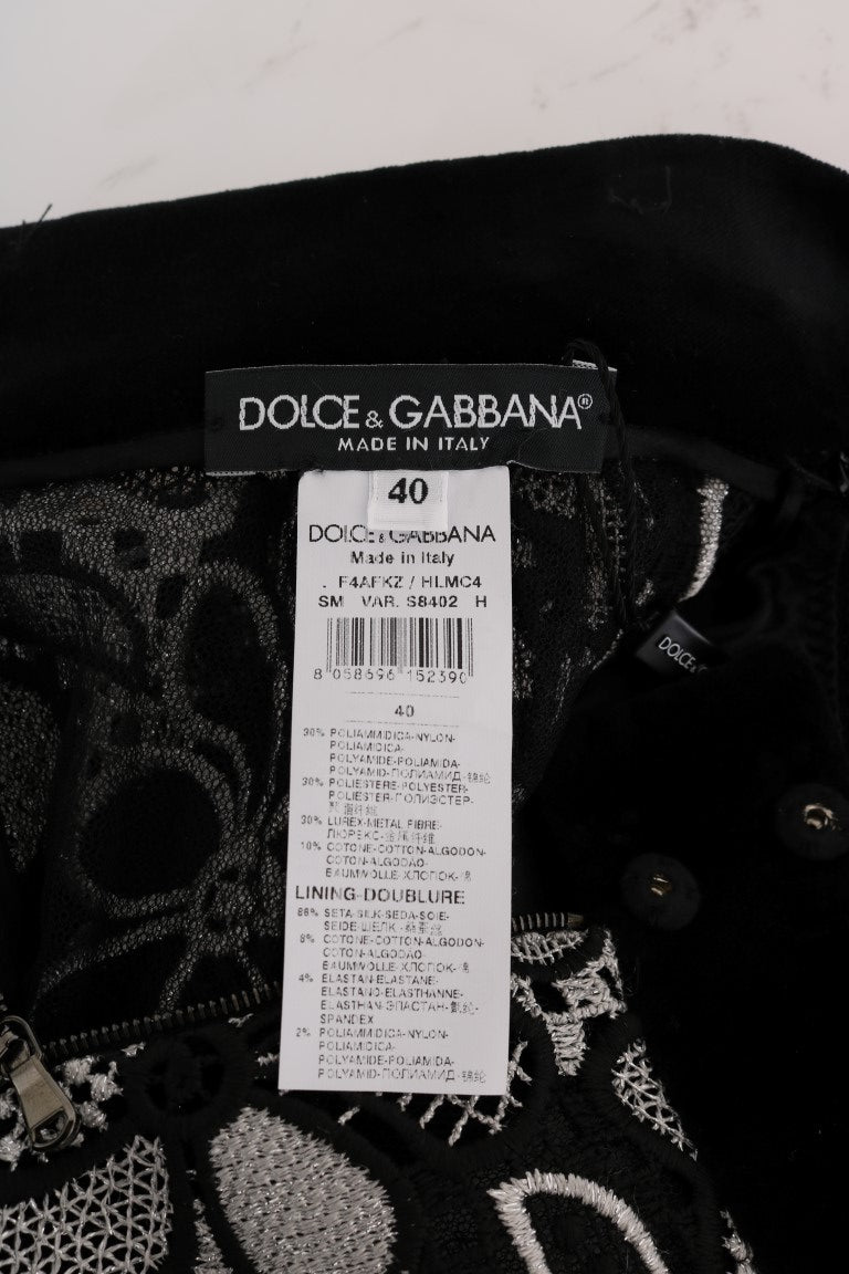 Dolce & Gabbana Floral Macramé Lace Crystal Button Skirt Dolce & Gabbana