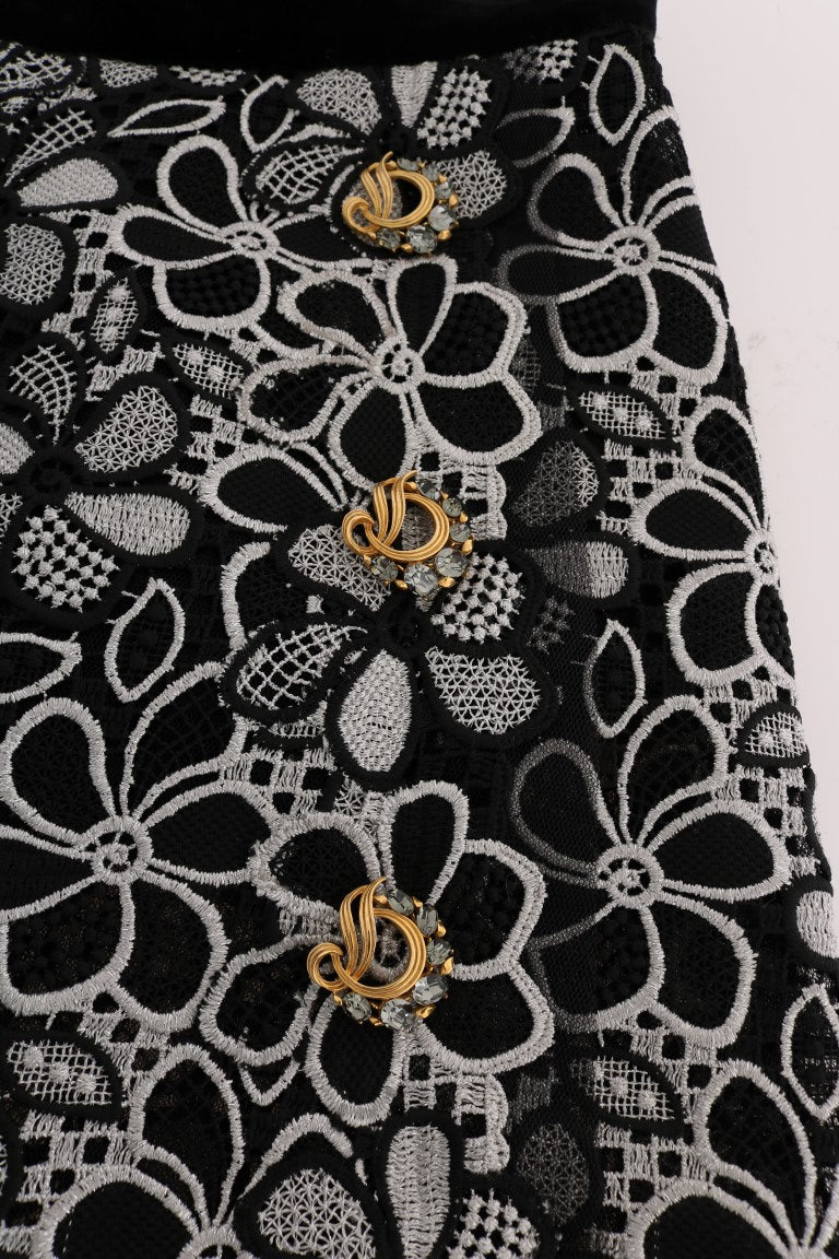 Dolce & Gabbana Floral Macramé Lace Crystal Button Skirt Dolce & Gabbana