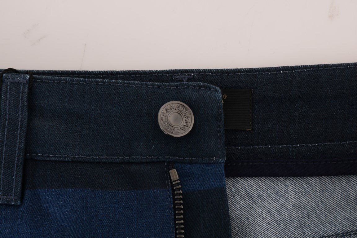 Dolce & Gabbana Blue Short striped Mini Denim Skirt Dolce & Gabbana