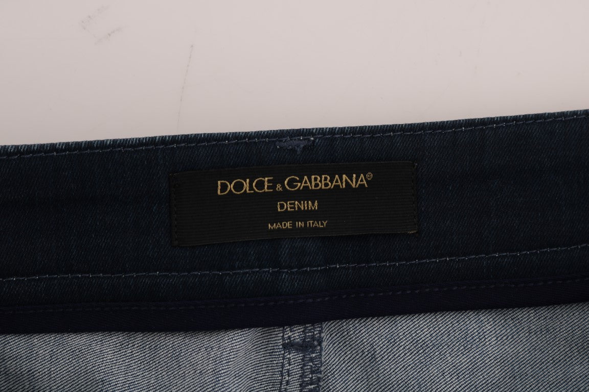 Dolce & Gabbana Blue Short striped Mini Denim Skirt Dolce & Gabbana
