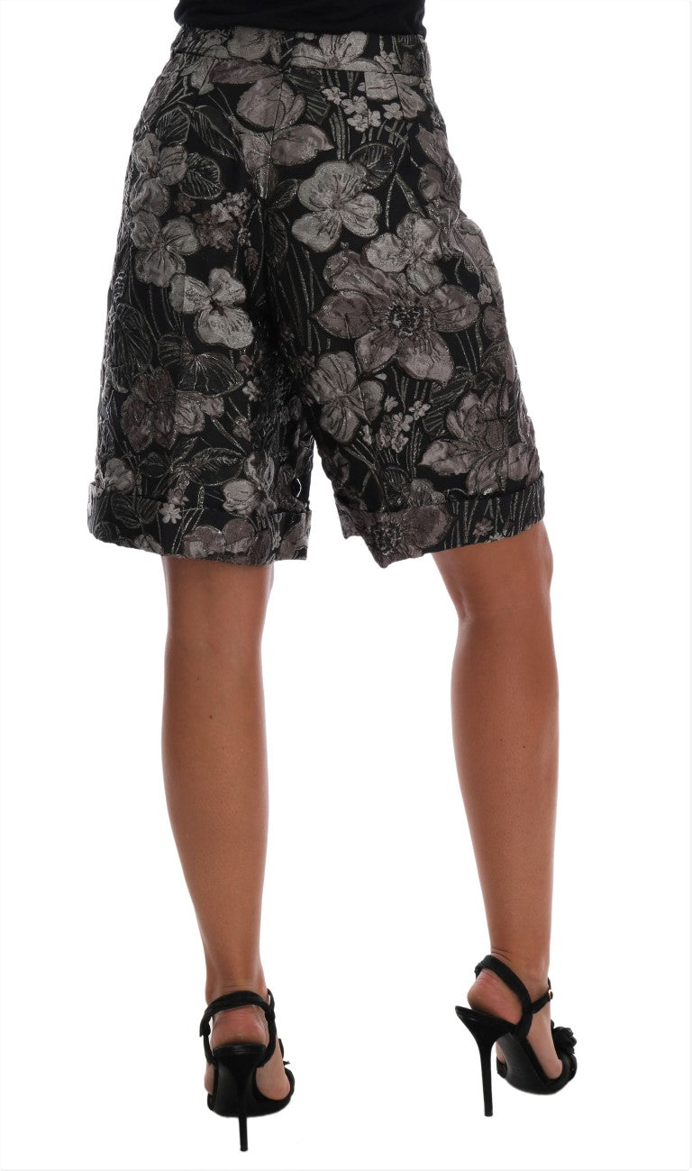 Dolce & Gabbana Gray Floral Brocade High Waist Shorts Dolce & Gabbana