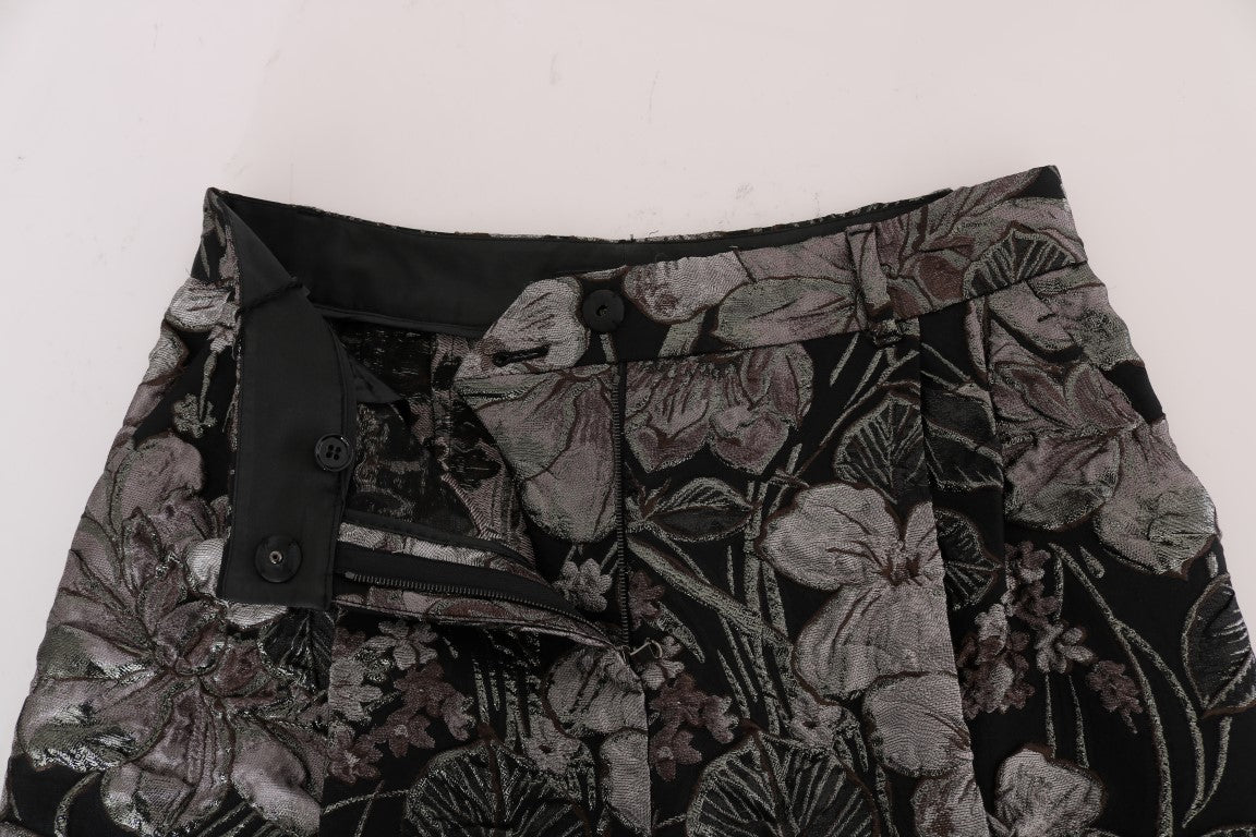 Dolce & Gabbana Gray Floral Brocade High Waist Shorts Dolce & Gabbana
