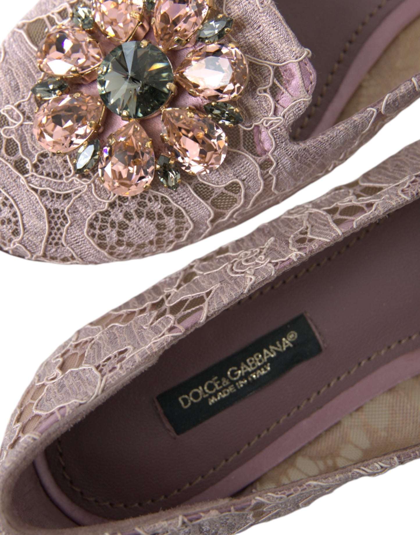 Dolce & Gabbana Pink Lace Crystal Ballet Flats Loafers Shoes Dolce & Gabbana